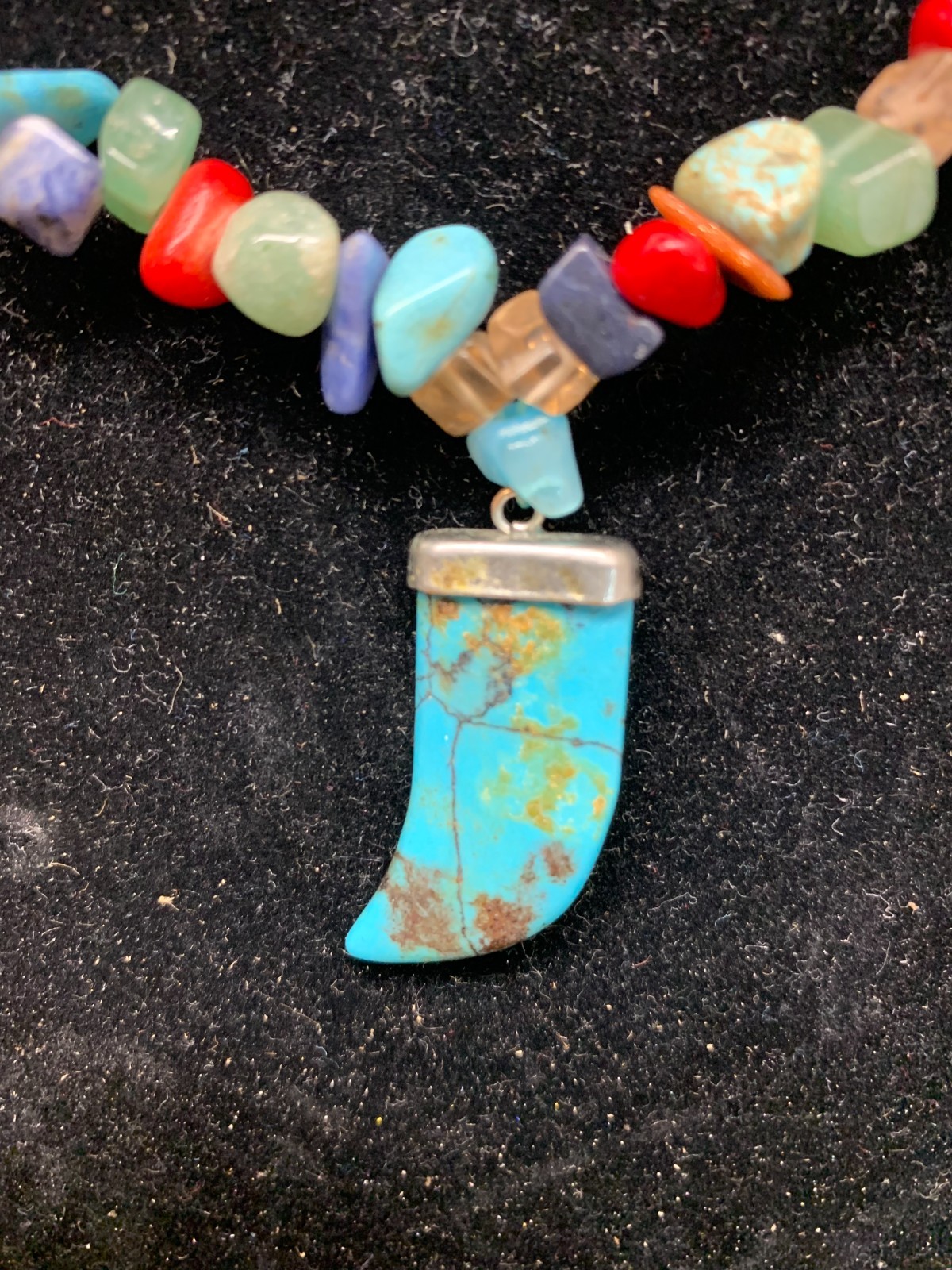 Turquoise & Coral Bead Multi Stone Nuggets Southwestern Style Necklace
