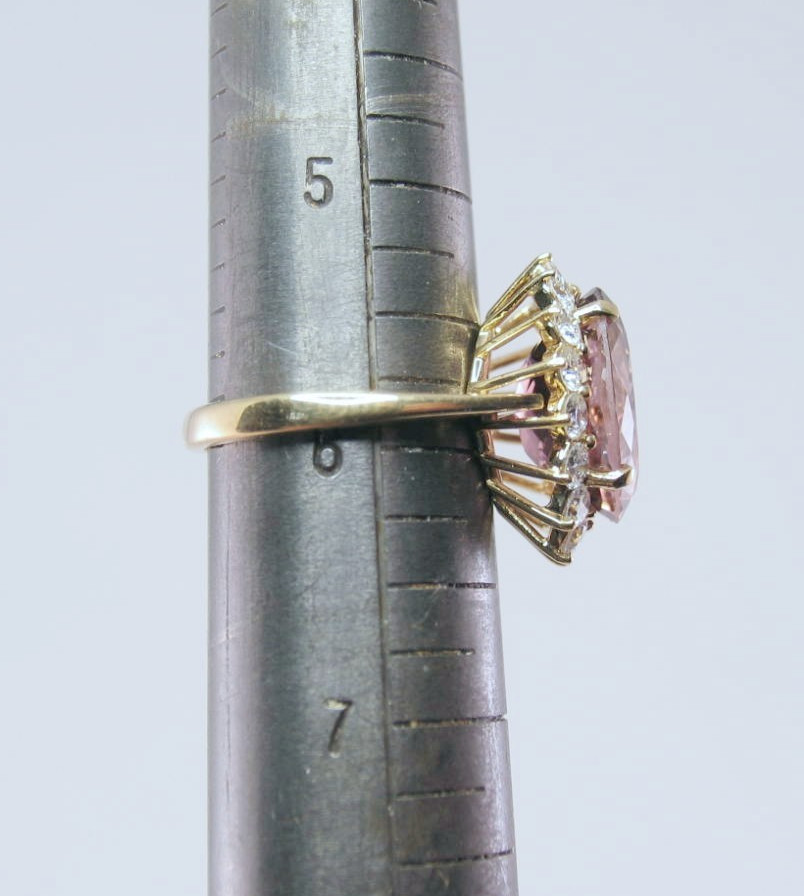 Vintage 18k Gold Lady’s 17 Stone Pink Tourmaline Diamond 6.65ctw Ring Size 5.75