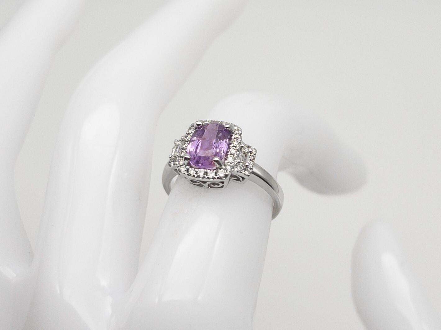 $10,000 CERTIIFED 2.34ct Purple Pink Sapphire Diamond 14k White Gold HALO Ring