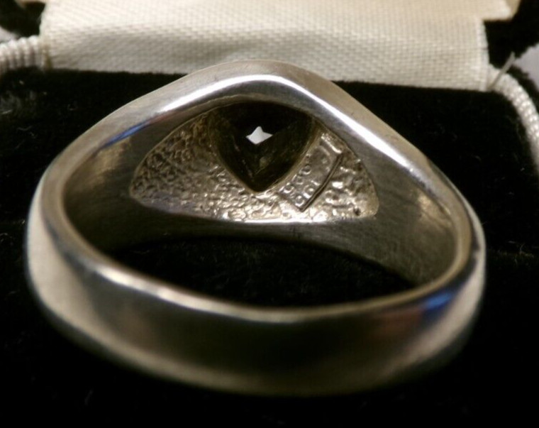 VTG SZ 7 TRILLION CUT TRIANGLE CITRINE STONE STERLING SILVER MOP INLAID RING