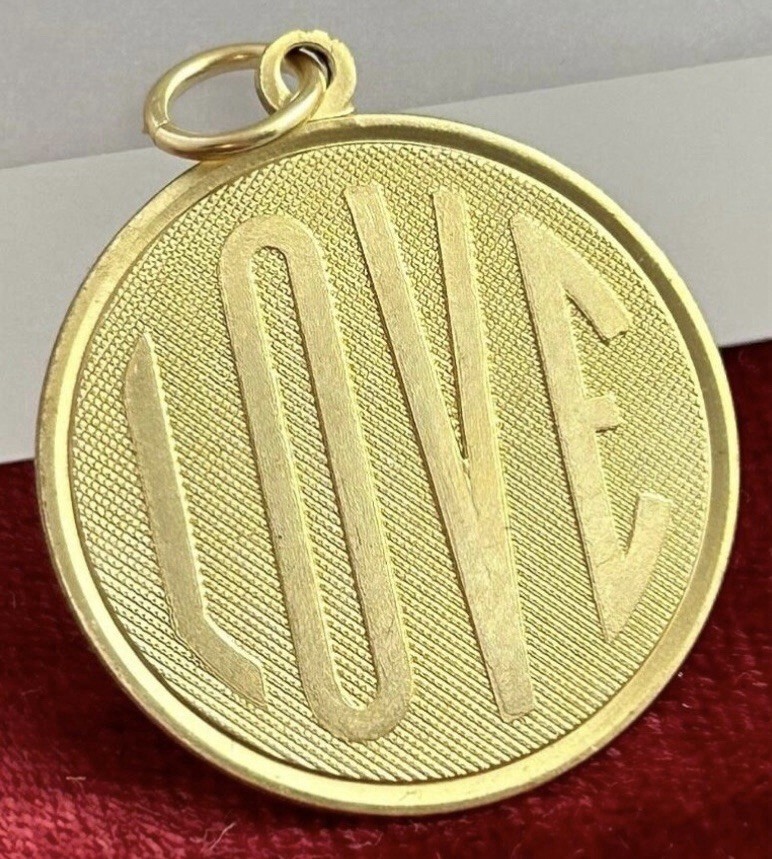 Vintage Charm LOVE Medallion Pendant Brass Metal Jewelry Gift For Women