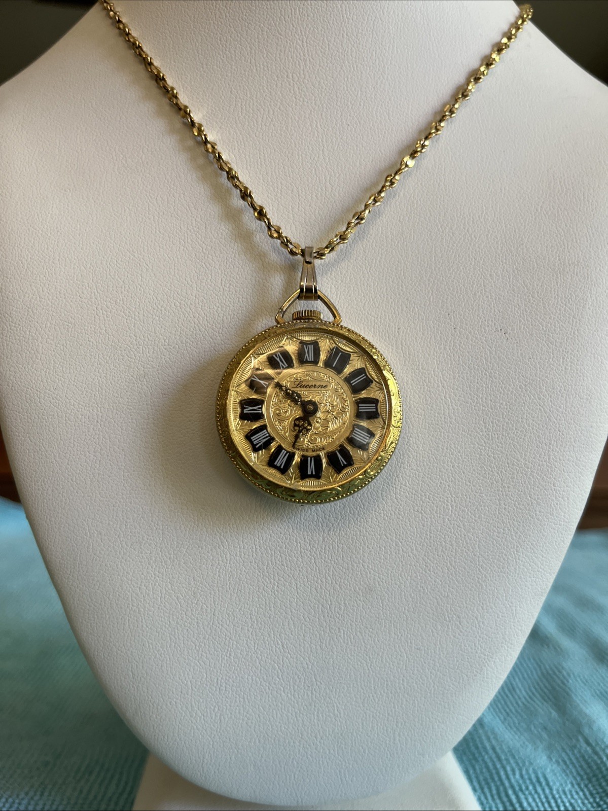 Vintage Lucerne Swiss Made Gold-Tone Pendant Watch 1 Jewel Manual Winding Works