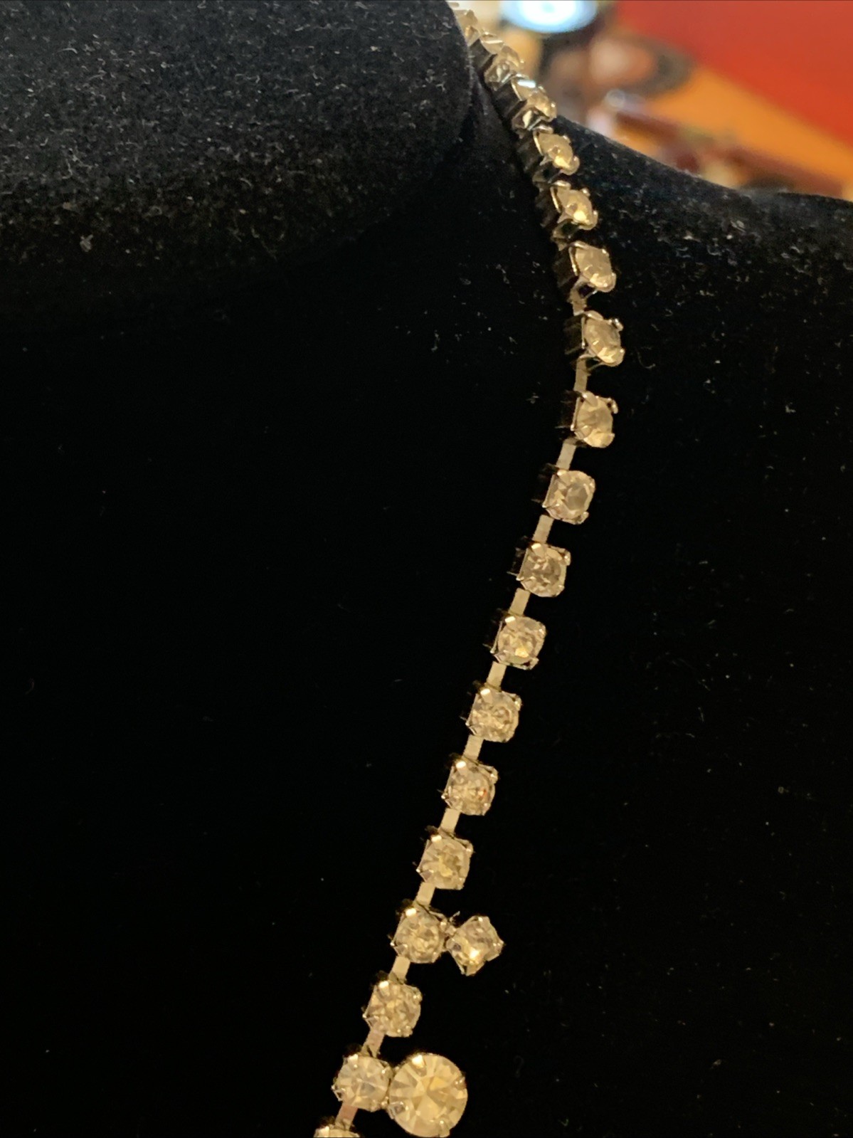 VTG Rine Stone Necklace Prong Set Stones Unbranded 16” Quite Beautiful