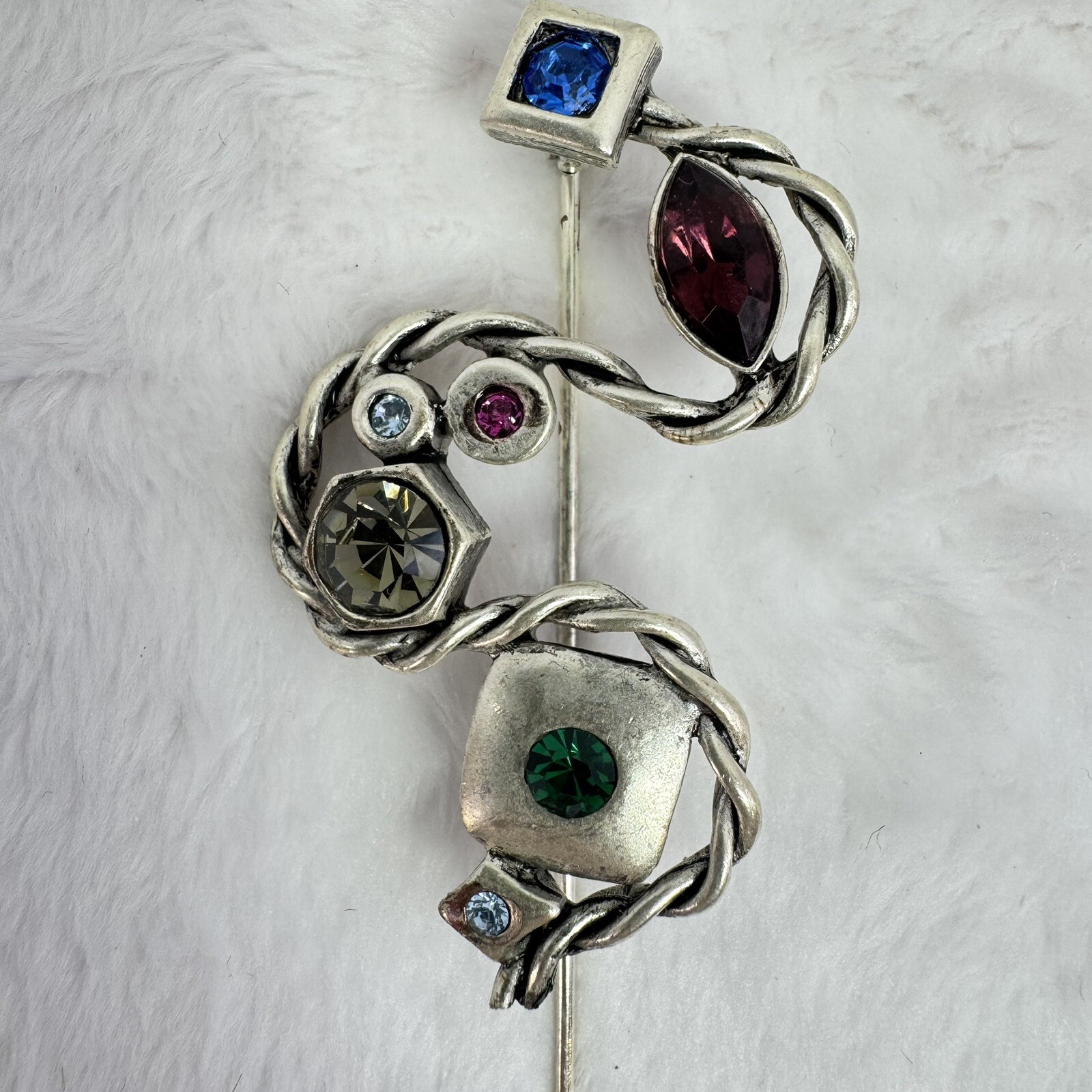 Multicolor Rhinestone And Silver Brooch Pin By Good Morning USA Vintage Estate