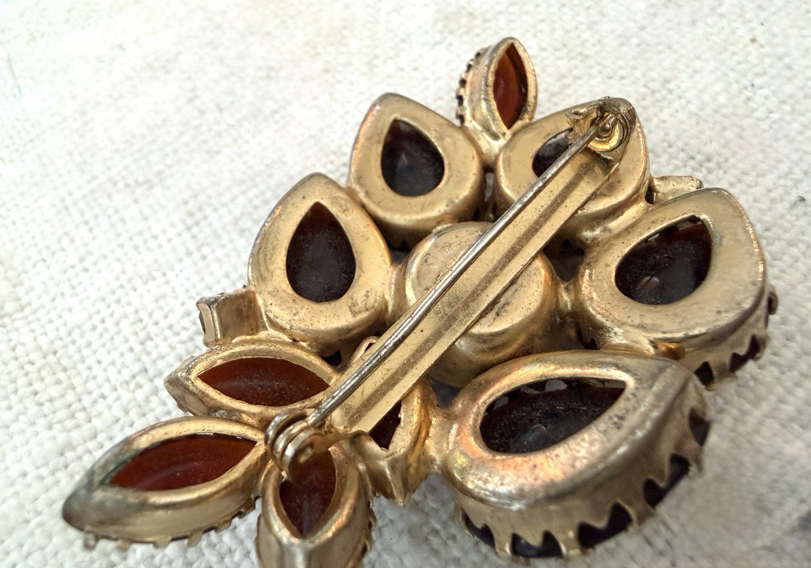 Deep Red Glass Molded Rose Brooch Art Glass Flower AB Rhinestone Statement Vtg