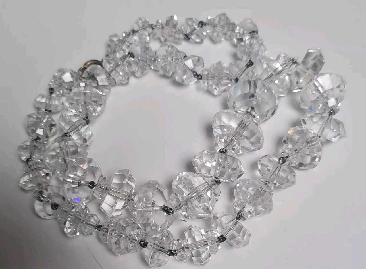 Vintage Rare Cut 1930’s Art Deco 45cm Faceted Rock ? Crystal Bead Necklace