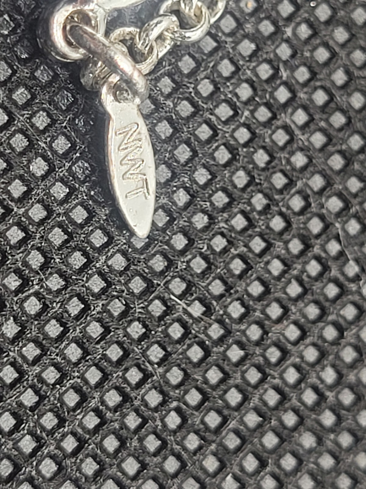 Silver Tone A Leather Rhinestone Pedant Chain Necklace 18in