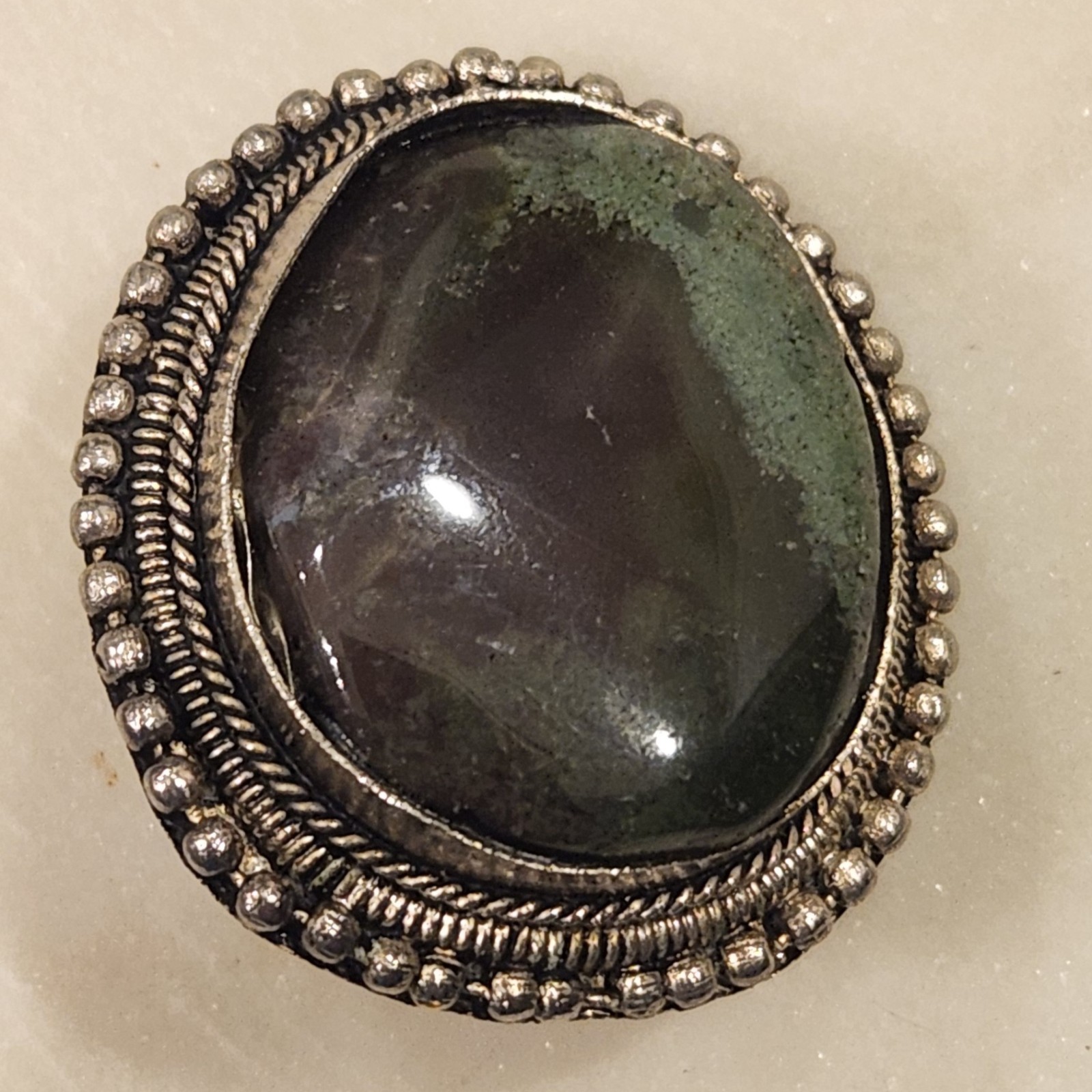 Vintage Clip On Earrings Green Brown Stone Silver Tone Boho Earthy Nature