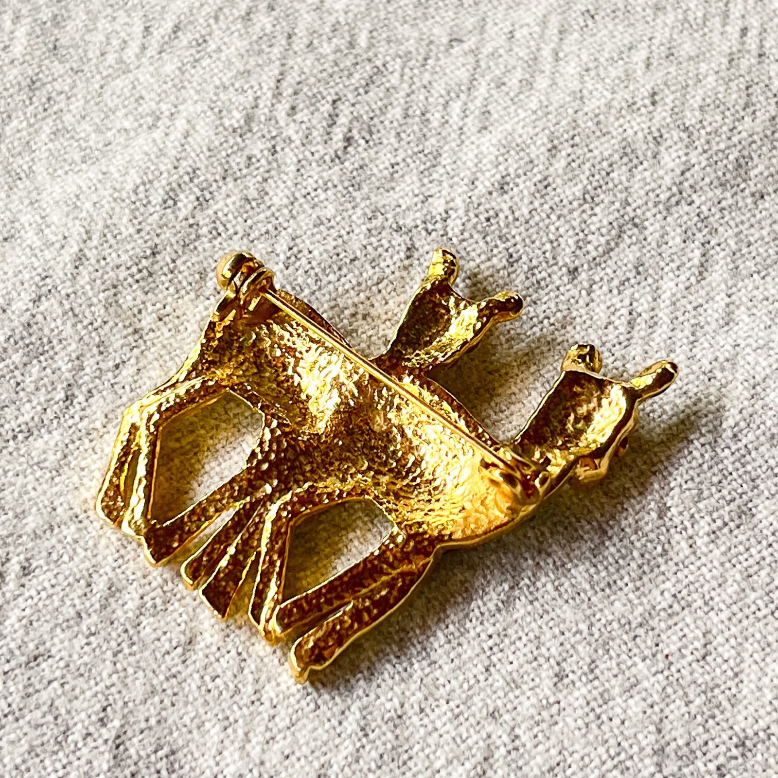 Ebony & Ivory Enamel Deer Brooch Rhinestone Gold Tone Animal Pin Costume Jewelry