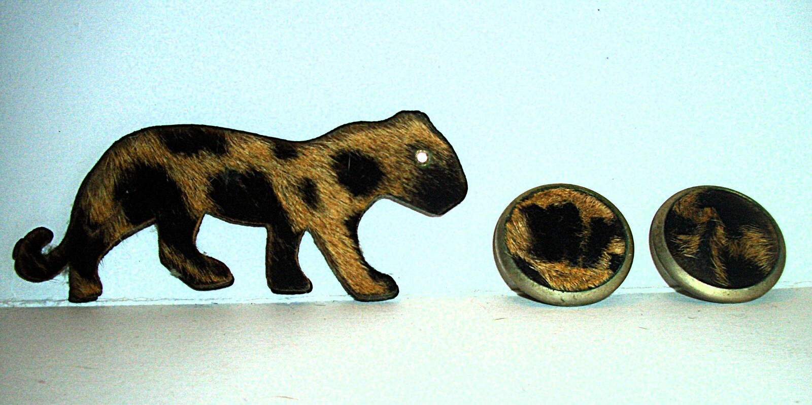 Antique 1919 Coro Script Gold Faux Fur Leopard Rhinestone Pin/Clip On Earrings