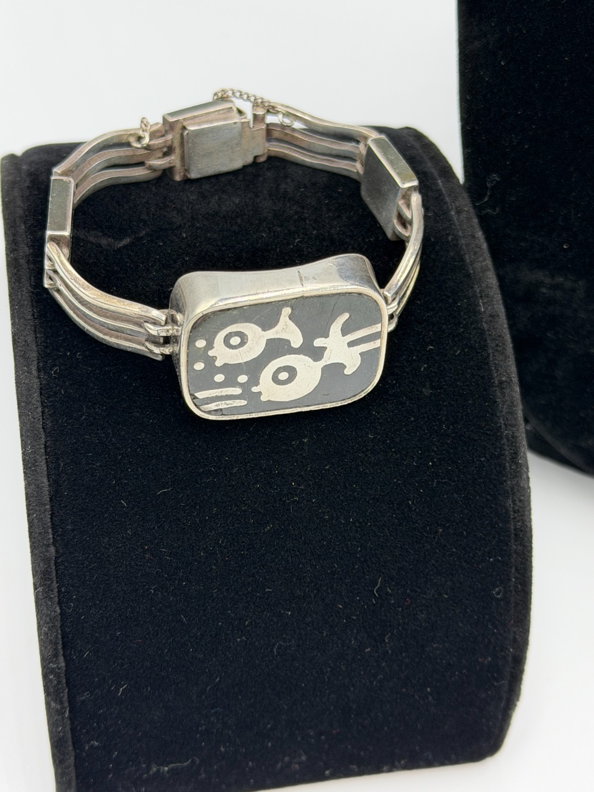Vintage Taxco Los Castillo Mexican 925 sterling silver black onix jewelry set
