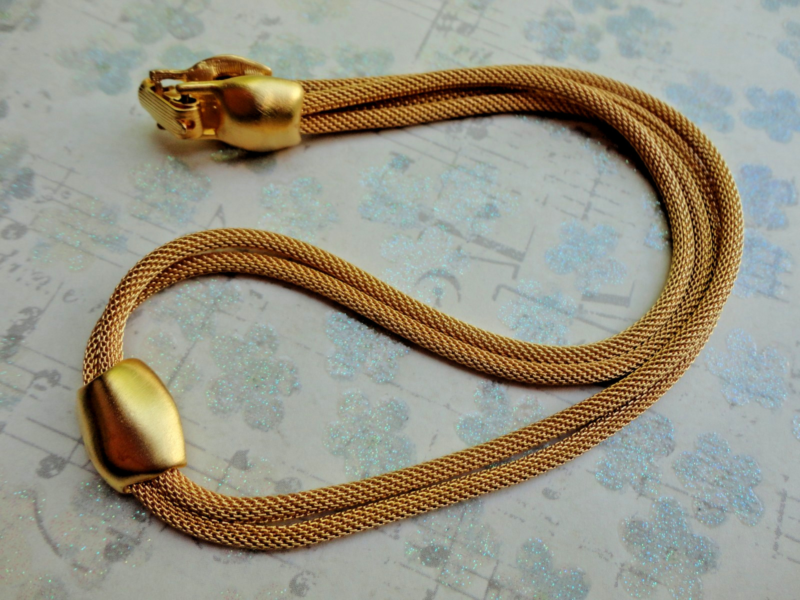VTG ’80S ESTATE MINIMALIST MOD YELLOW GOLDTONE DOUBLE MESH TUBE CHAIN NECKLACE