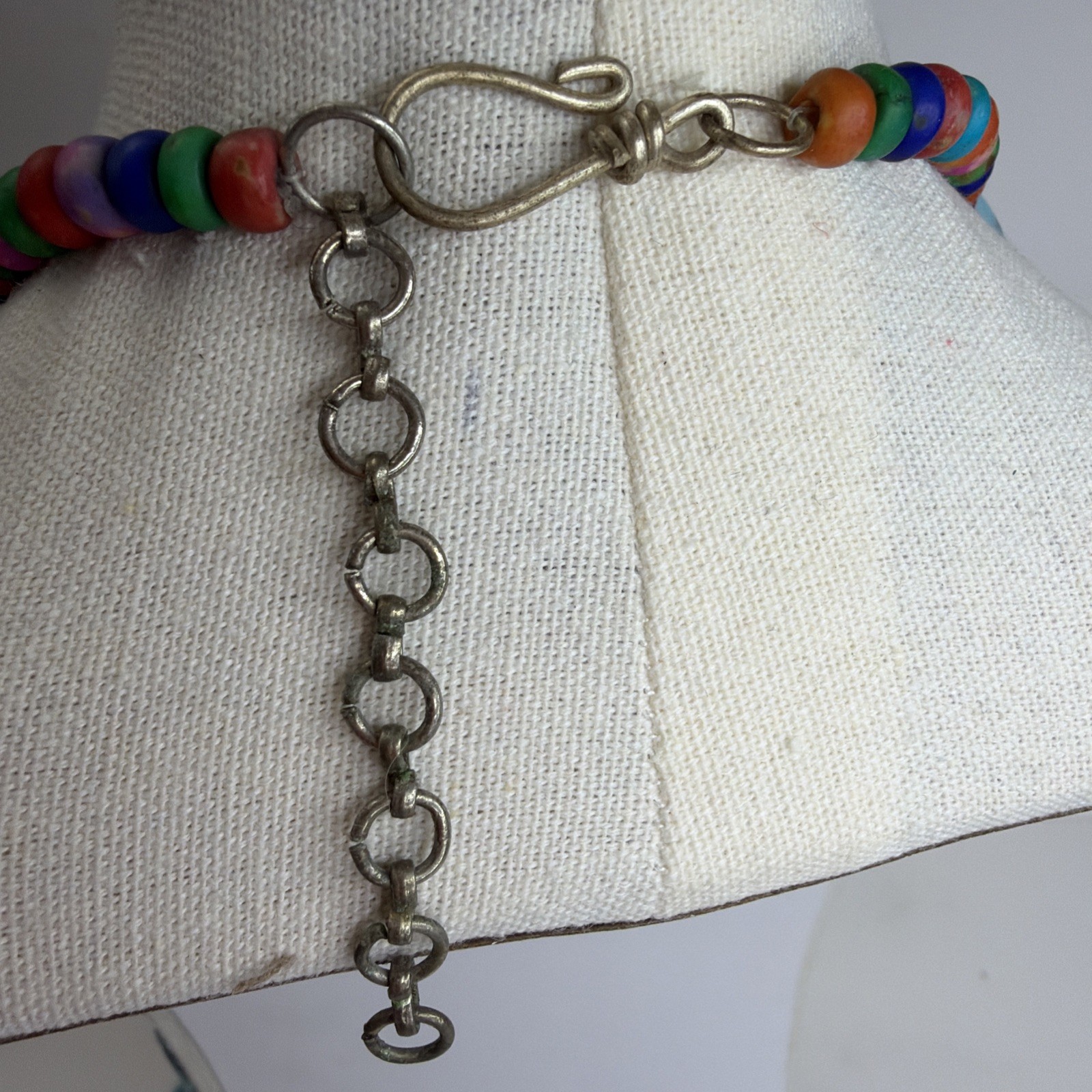 Handmade Multicolored Beaded Statement Necklace Chunky 32”