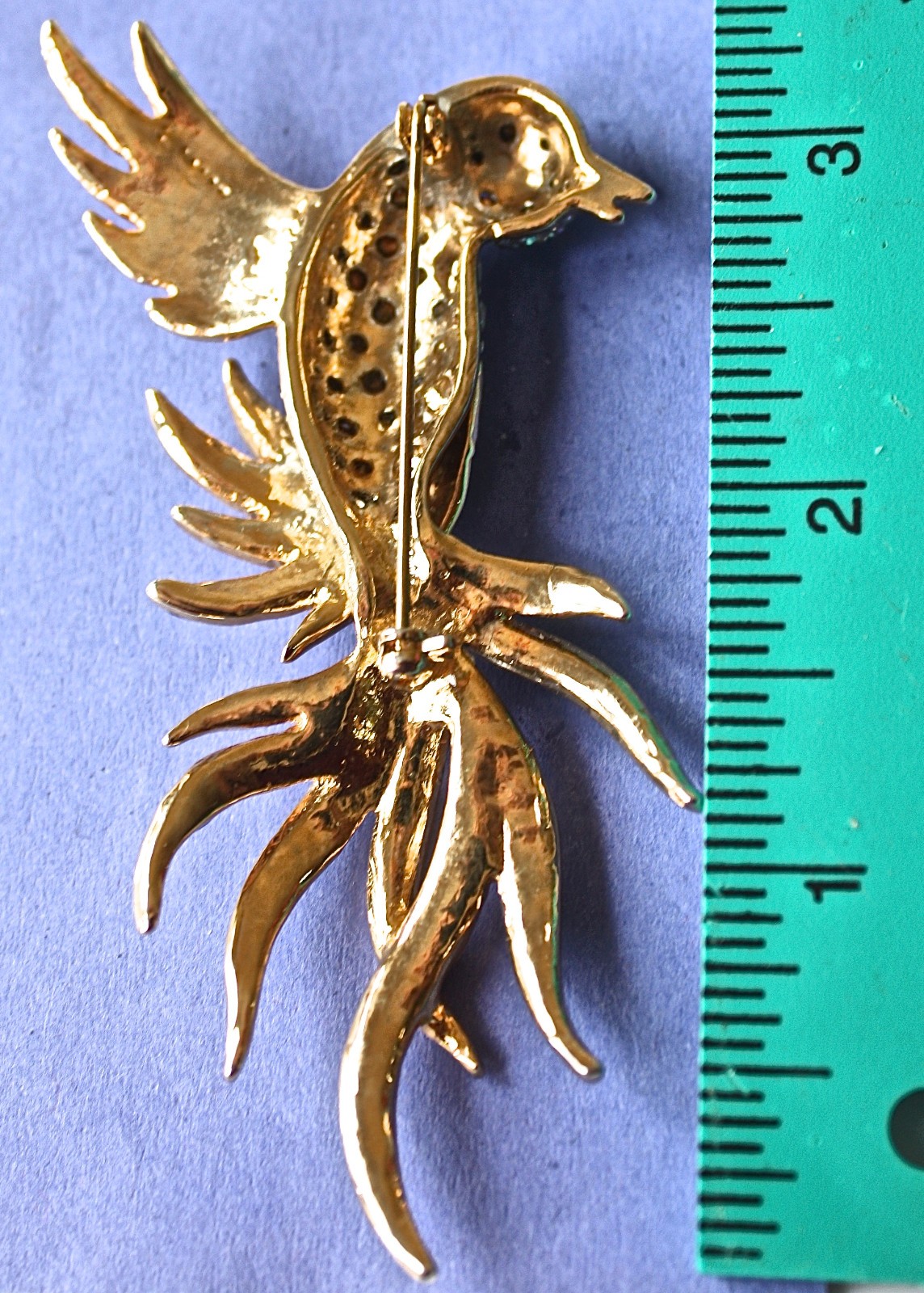 VTG Large Bird Brooch Rhinestone Enamel Gold Tone Art Nouveau Style