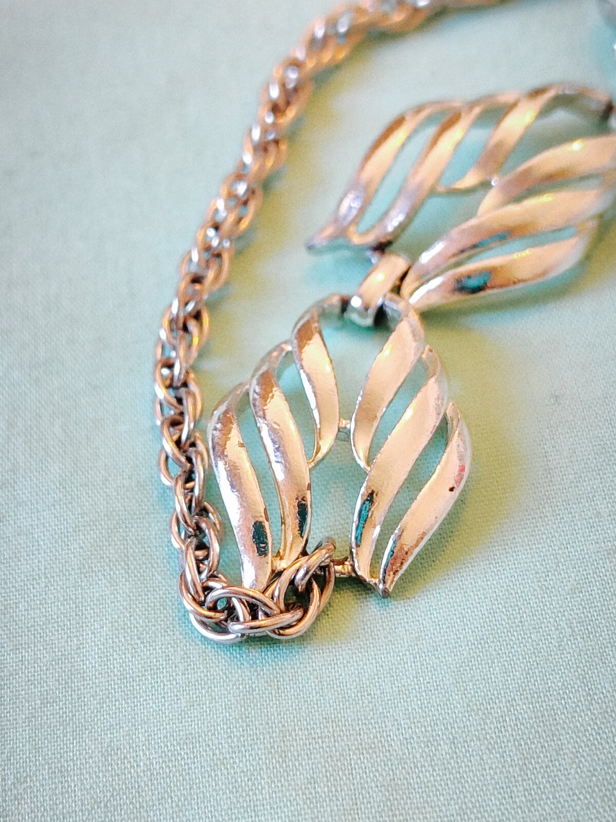 Open Work Filagree Panel Link Necklace Silver Tone 16.5in Shepard Hook