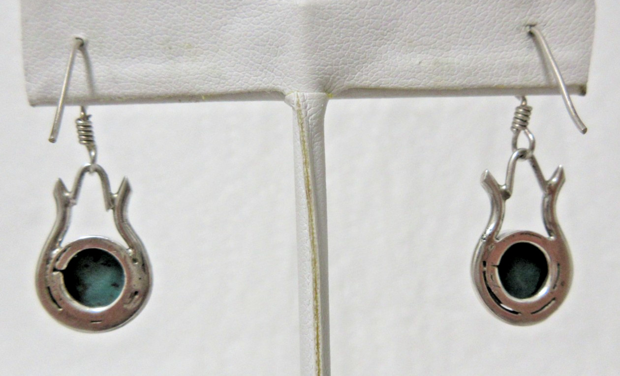 Vintage Sterling Silver Malachite Dangle Pierced Earrings