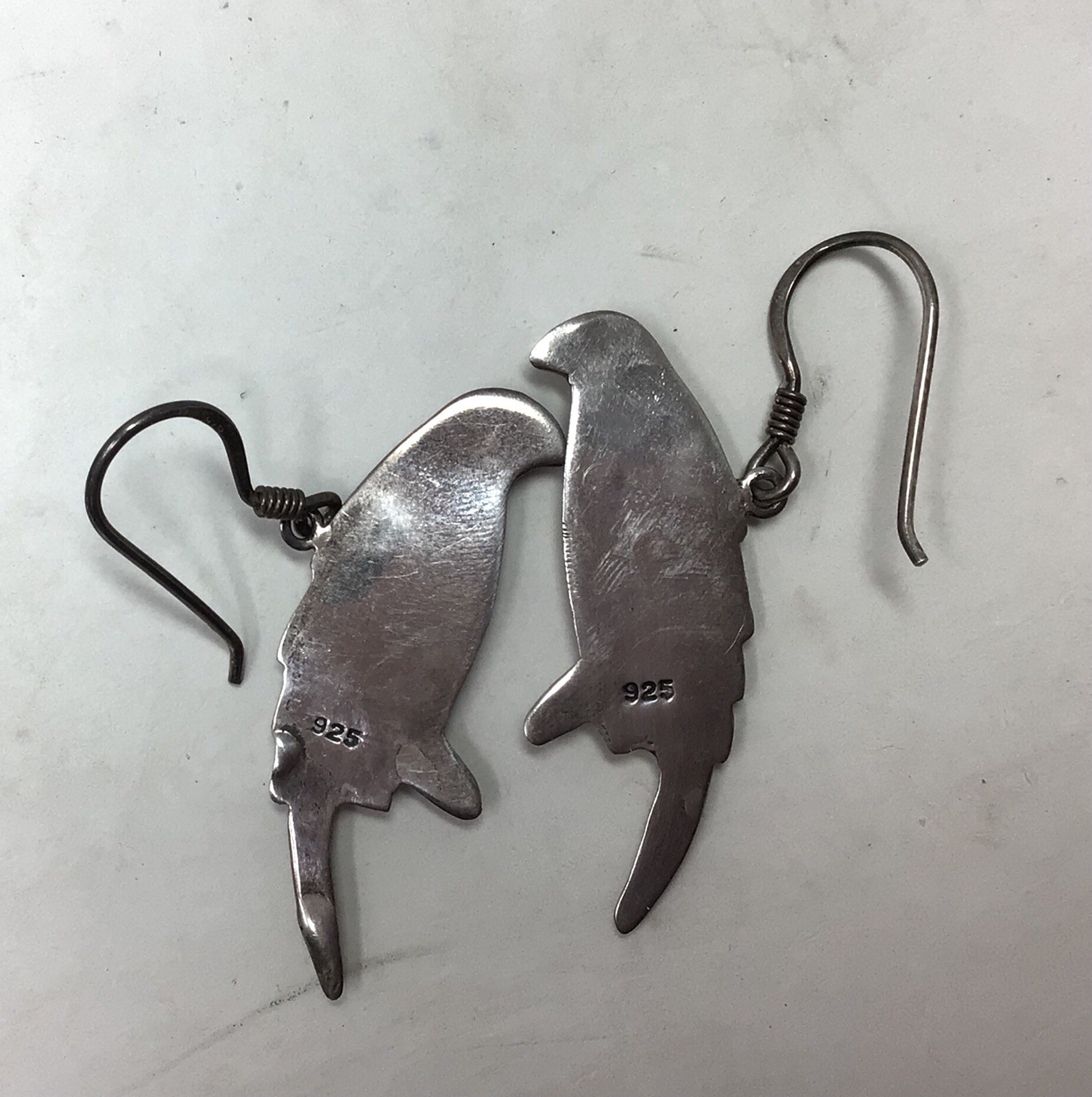 VINTAGE PARROT STERLING SILVER EARRINGS 3-D On Wires
