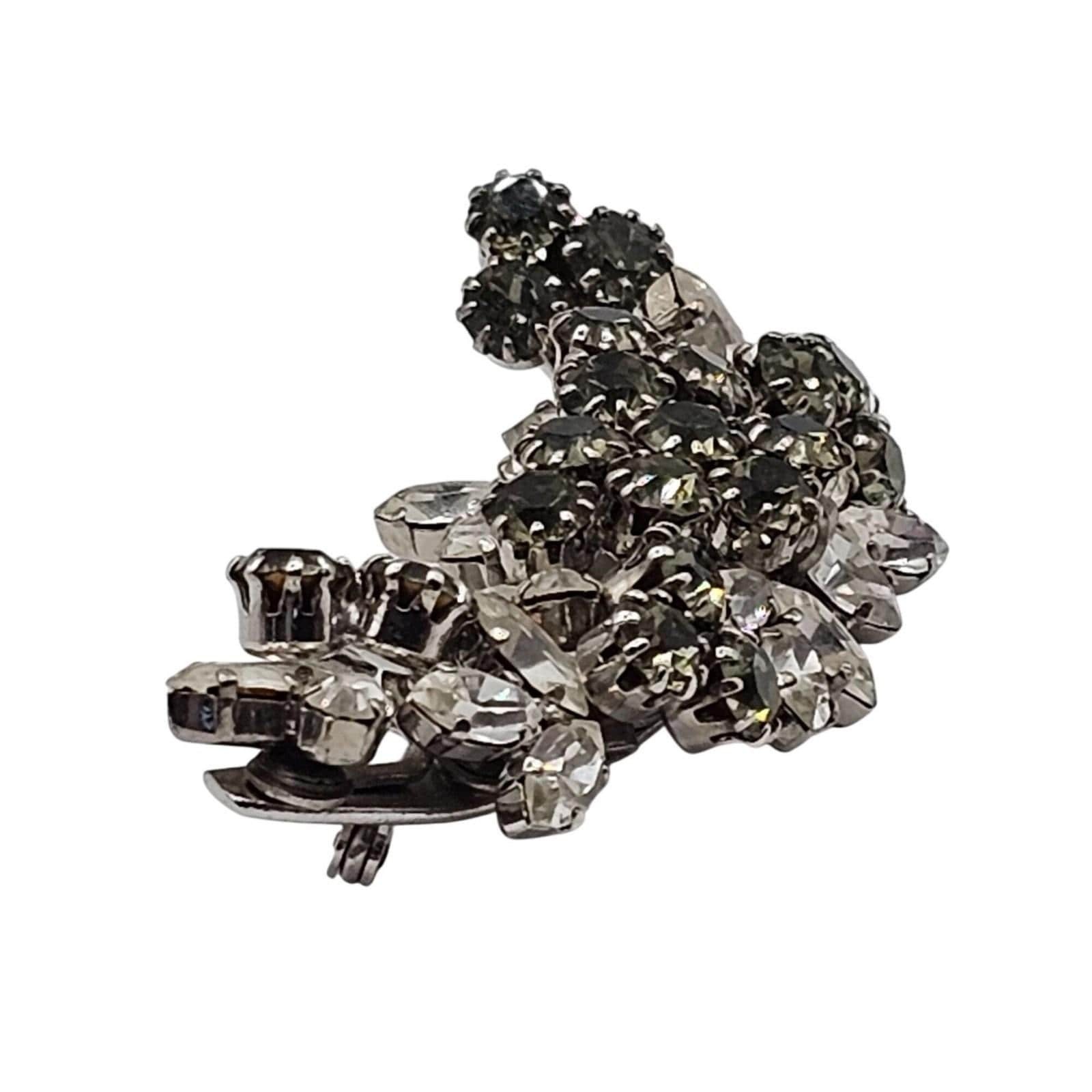 Vtg Schoffel & Co. Austrian Crystal Statement Brooch Green Gray Pin Floral Pin