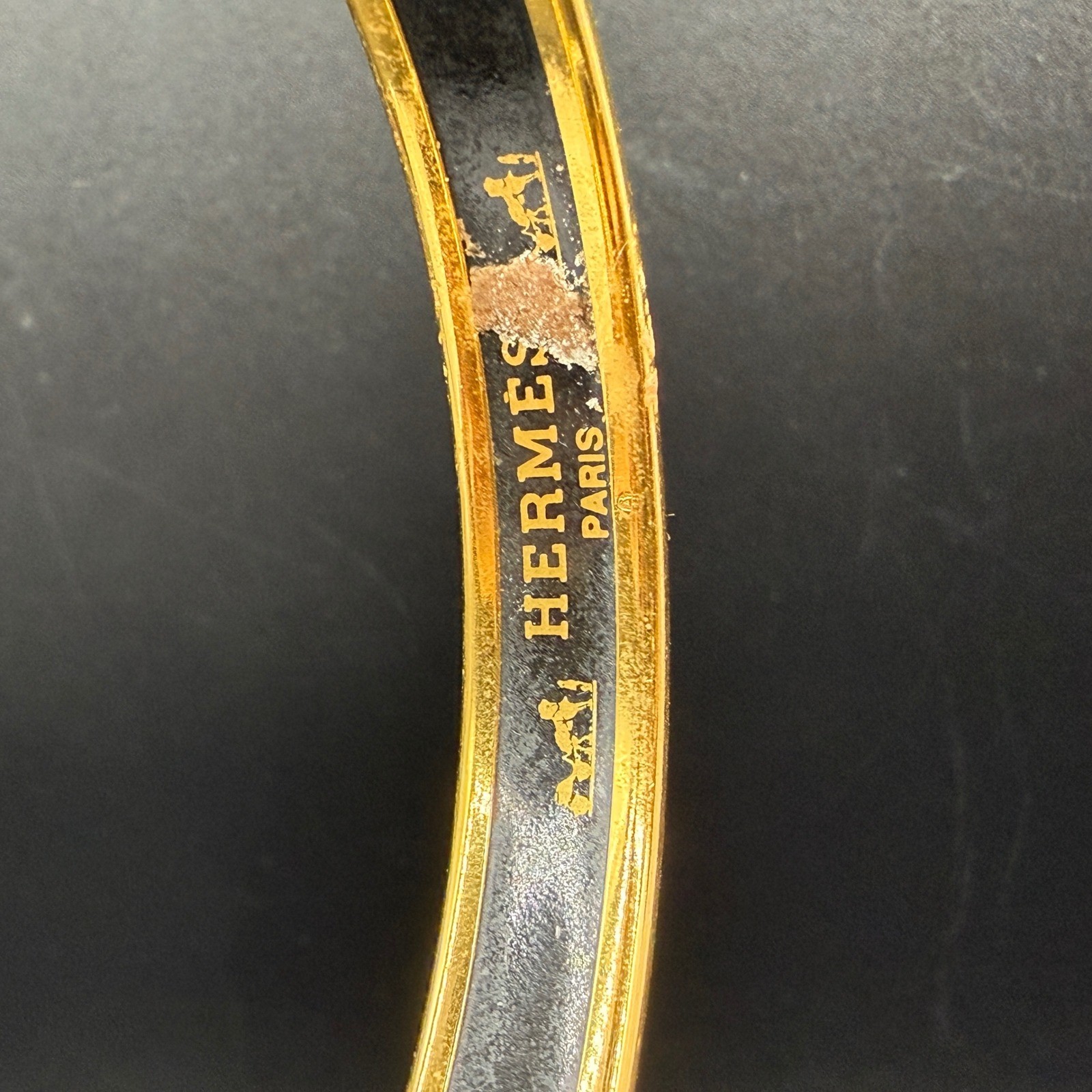Hermes Vintage Enamel Bangle Bracelet Women Gold Red Yellow Floral Narrow