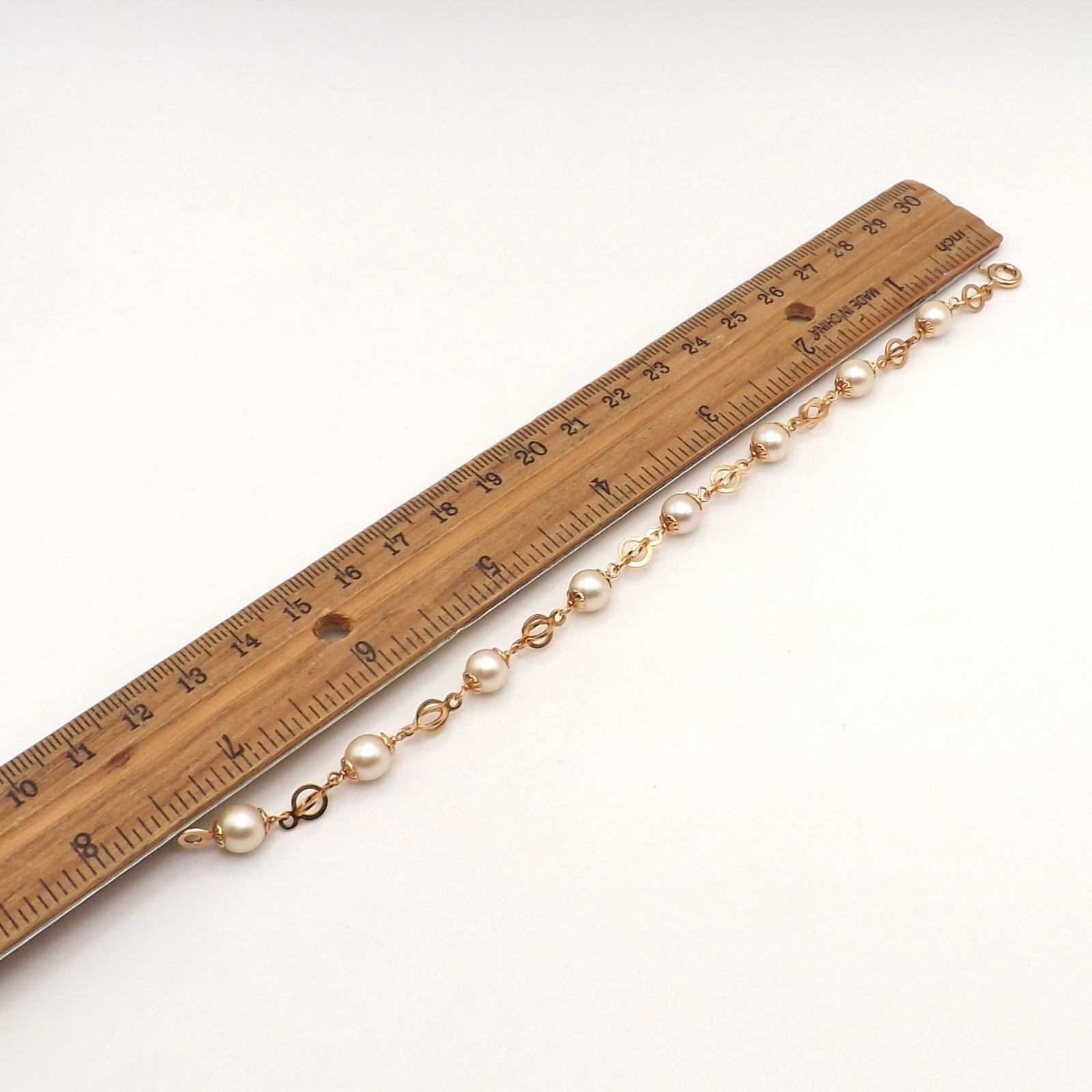 Solid 18k Gold Akoya Pearl Stations Circles Link Bracelet Vintage 750 Italy 7.5″