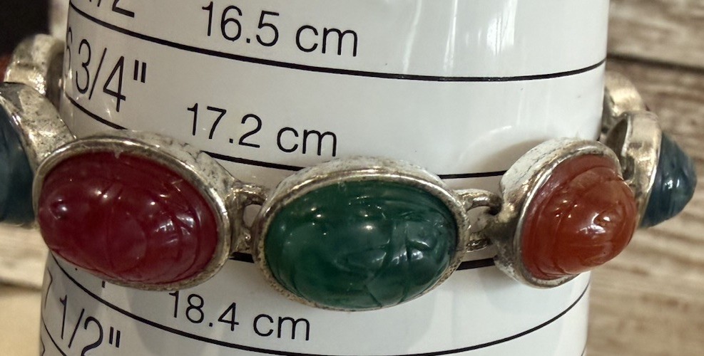 Vintage Scarab Bracelet Multicolor Silver Tone Magnetic Close 7”