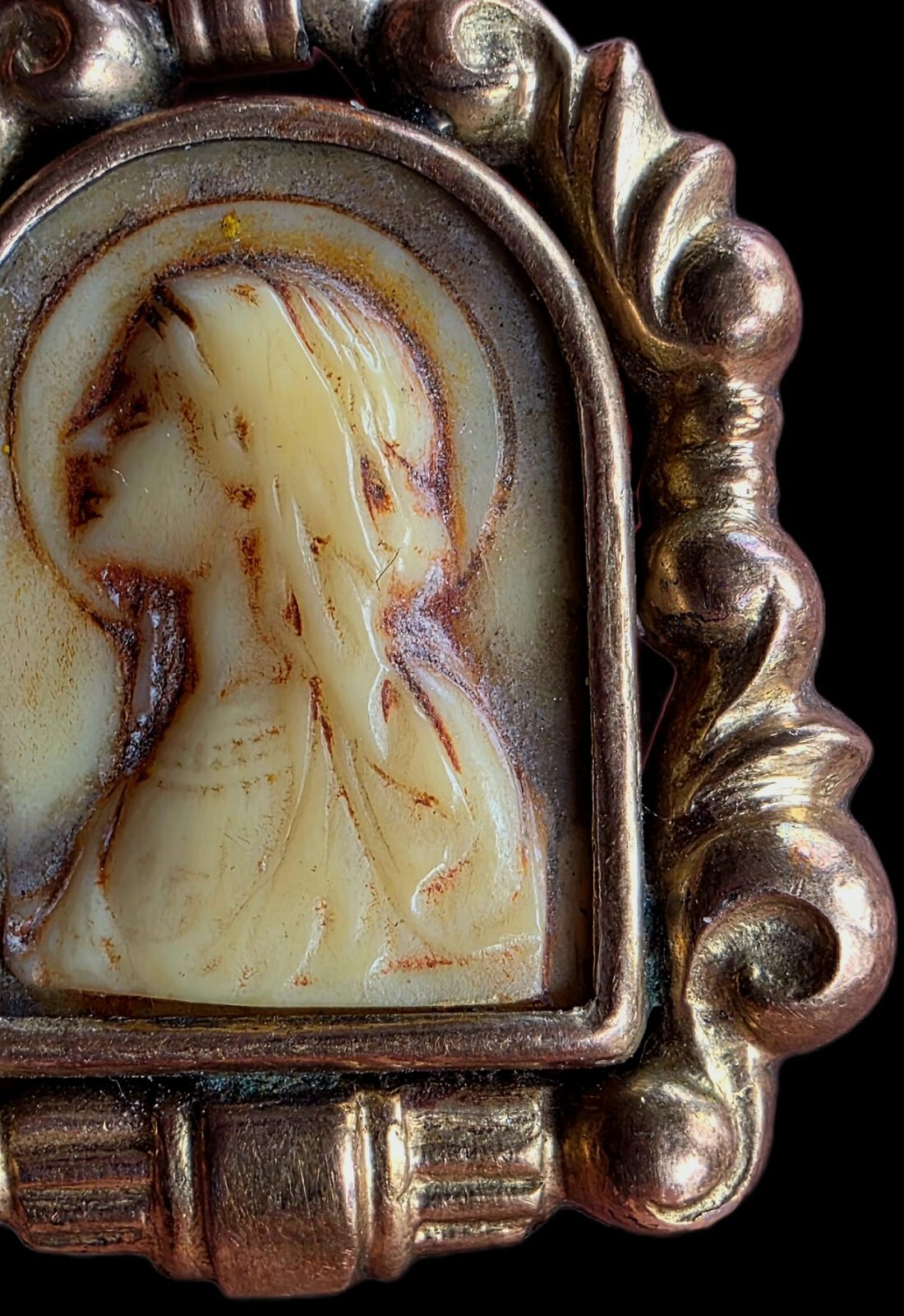 Fine Antique European Art Deco Gold Silver Virgin Mary Pendant Medal Ca 1900