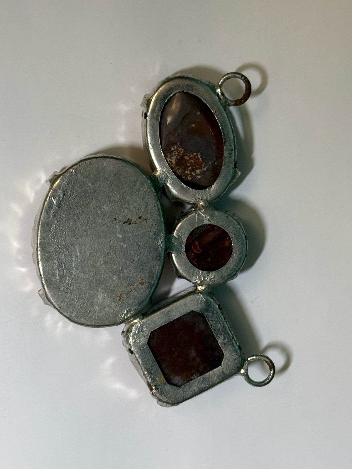 Vintage Pendant Silver Tone Multi Stone Cabochon Brutalist Artisan MCM Craft