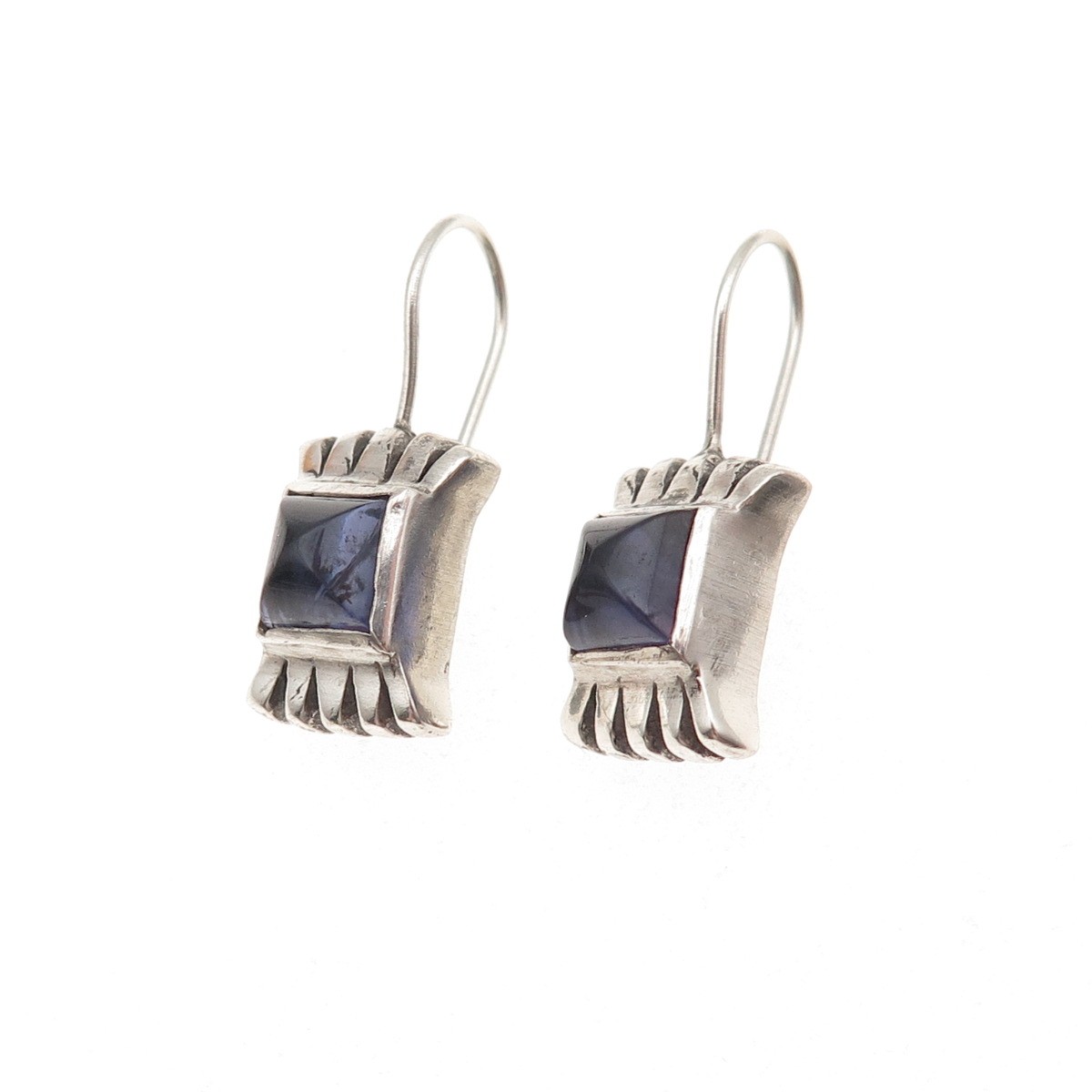 Lisa Jenks 925 Sterling Silver Vintage Real Iolite Modernist Oxidized Earrings