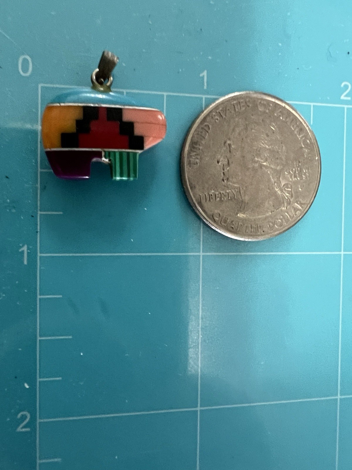 Vintage Small Native American Southwest Bear Multi Gemstone Inlay Pendant