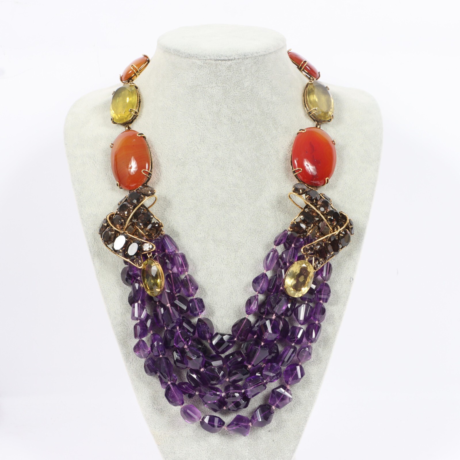 IRADJ MOINI Semi-Precious Multi-strand Amethyst, Agate and Smoky Quartz Necklace