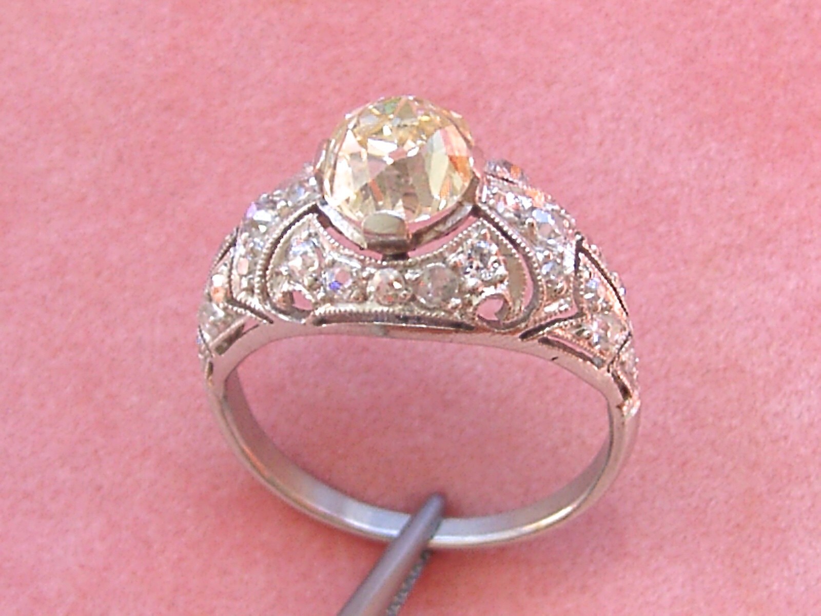 ANTIQUE ART DECO 1.52ct YELLOW EURO DIAMOND PLATINUM ENGAGEMENT RING 1930 sz 6.5