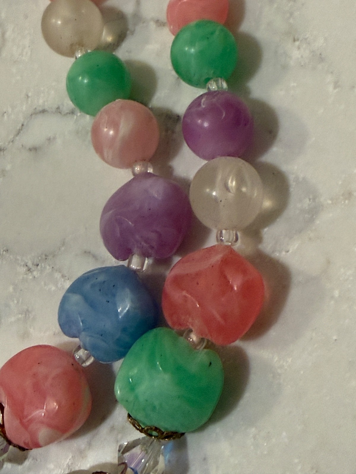 Vintage 2 strand chunky necklace statement acrylic and AB stones marbled Spring
