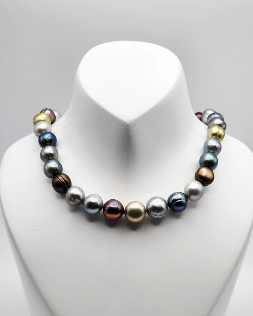 Honora Vintage Sterling Silver Clasped Multicolor 9.5mm Pearl Necklace 16.5 in