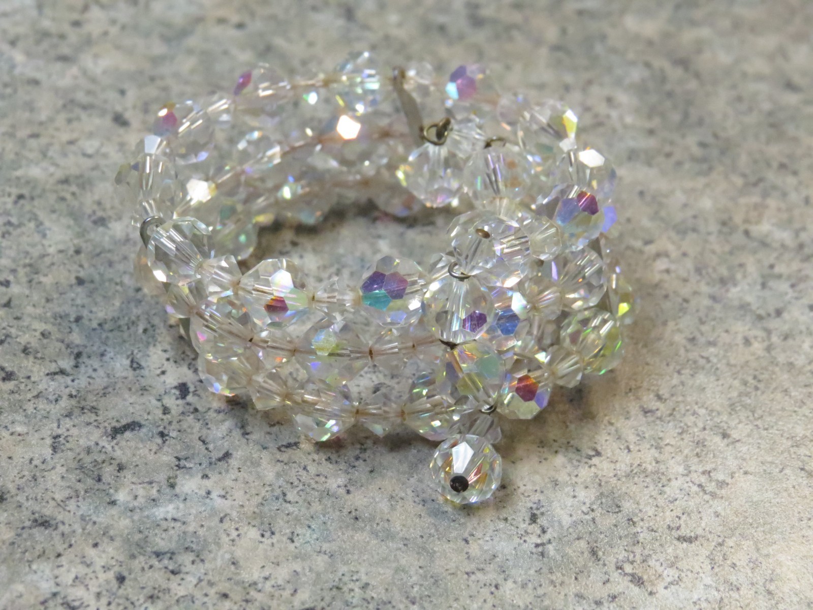 Vintage Aurora Borealis Crystal Beaded Stretch Bracelet