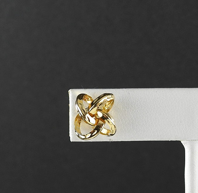 Vintage 14K Yellow Gold Intertwined Ribbon Knot Stud Earrings Openwork Swirl