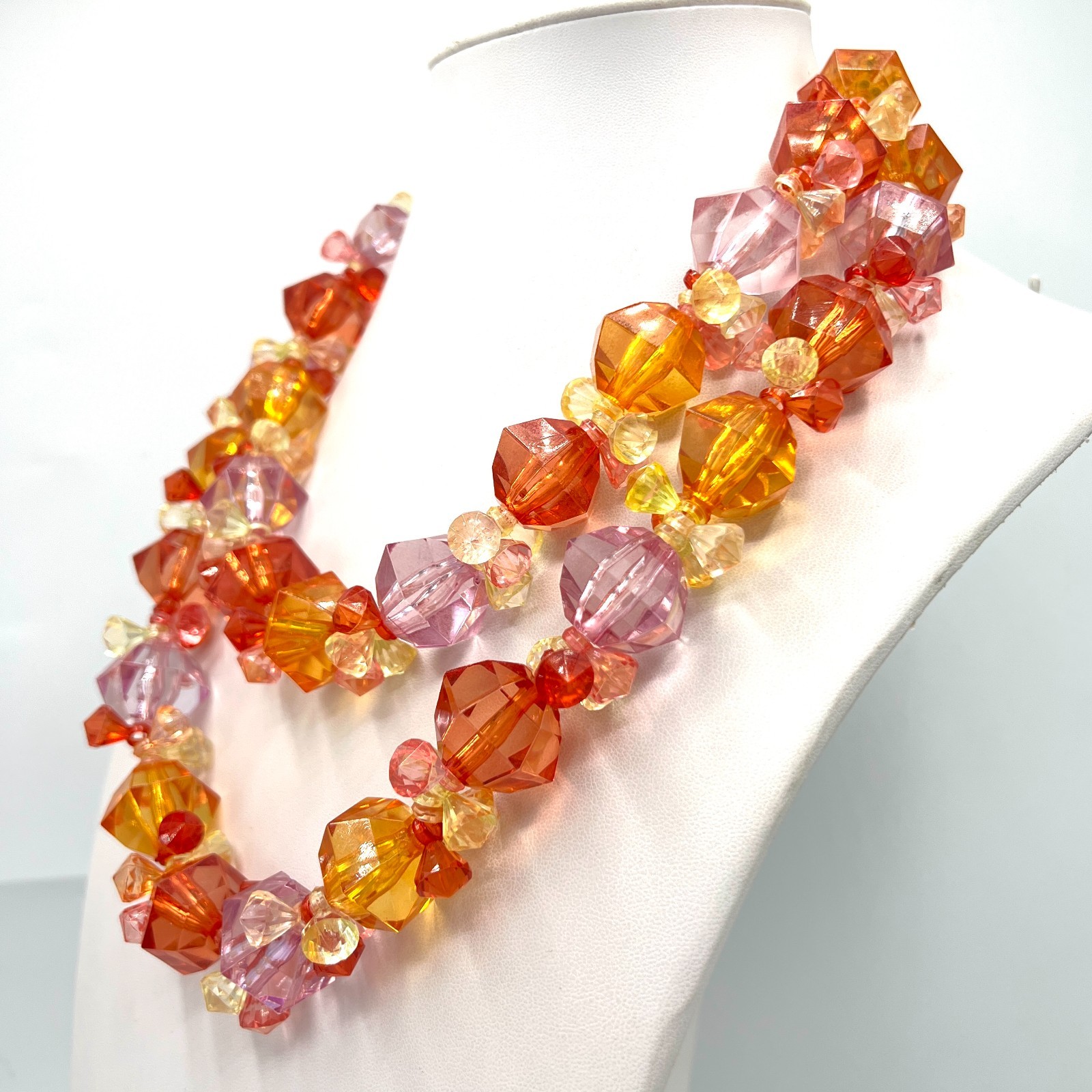 Anka Vintage Lucite Sorbet Bead Necklace 2 Strand Signed