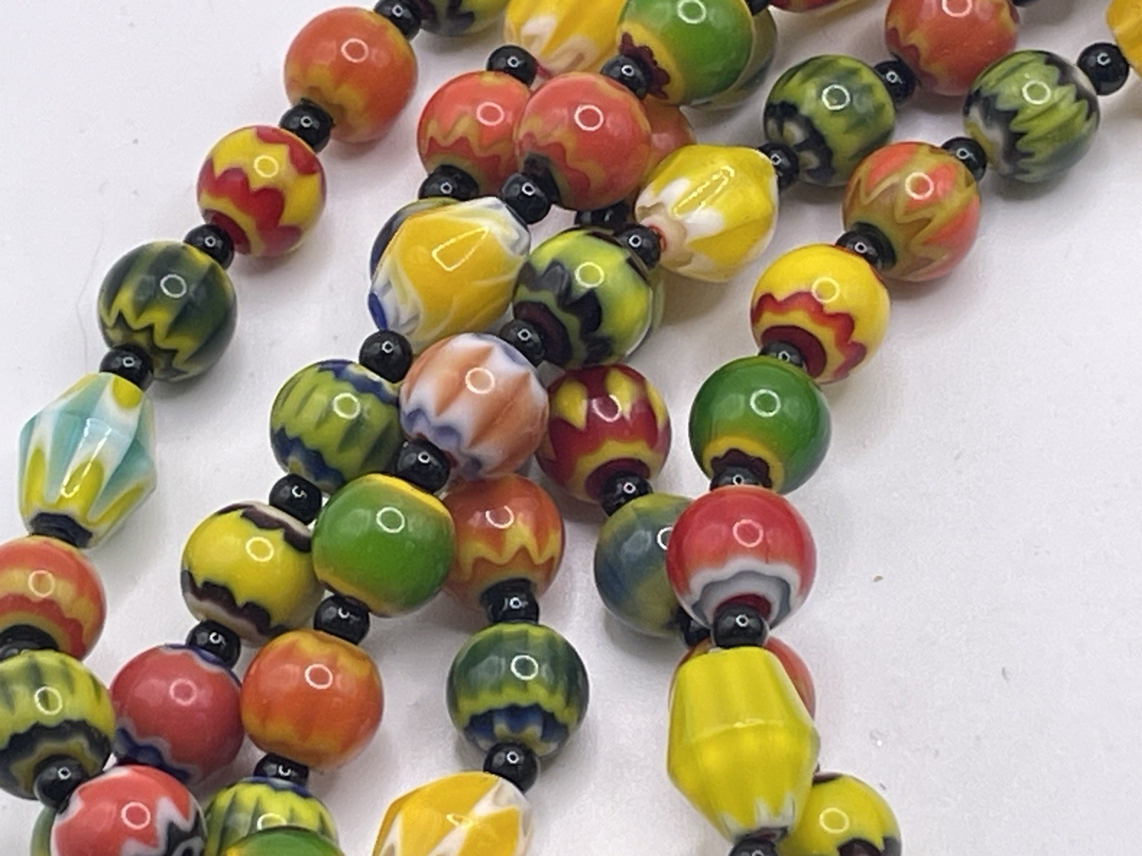 Vintage Glass Chevron Beads Three Strands Multicolor Silver Tone 19 3/4″