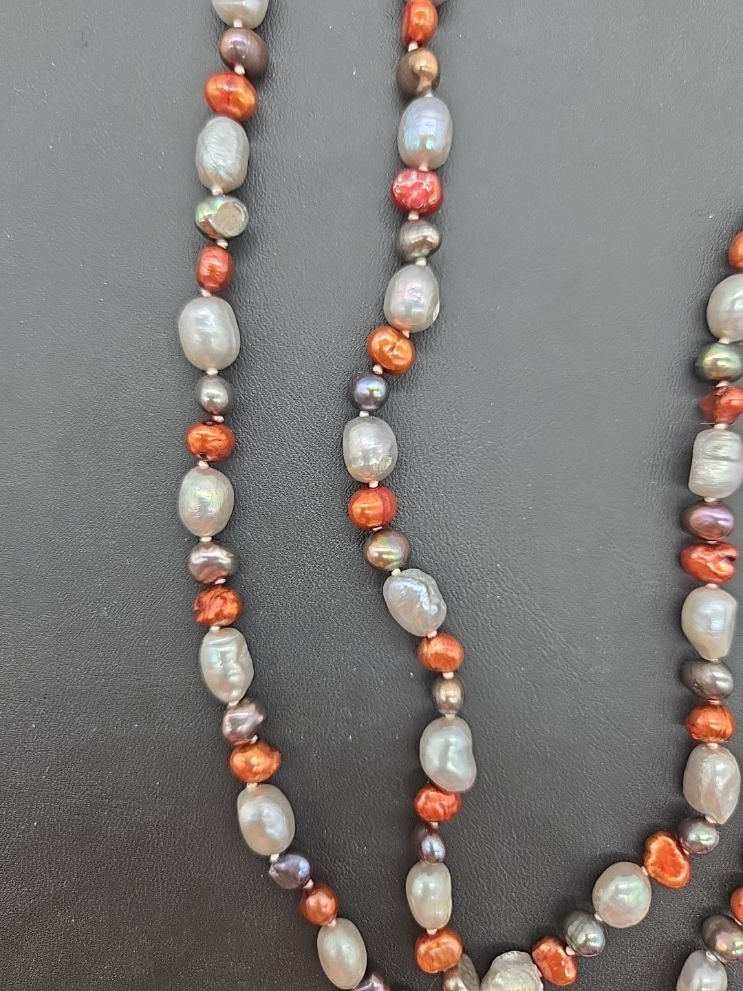Vintage Multi Color Baroque Pearl Iridescent Shiny Statement Necklace Long 28”