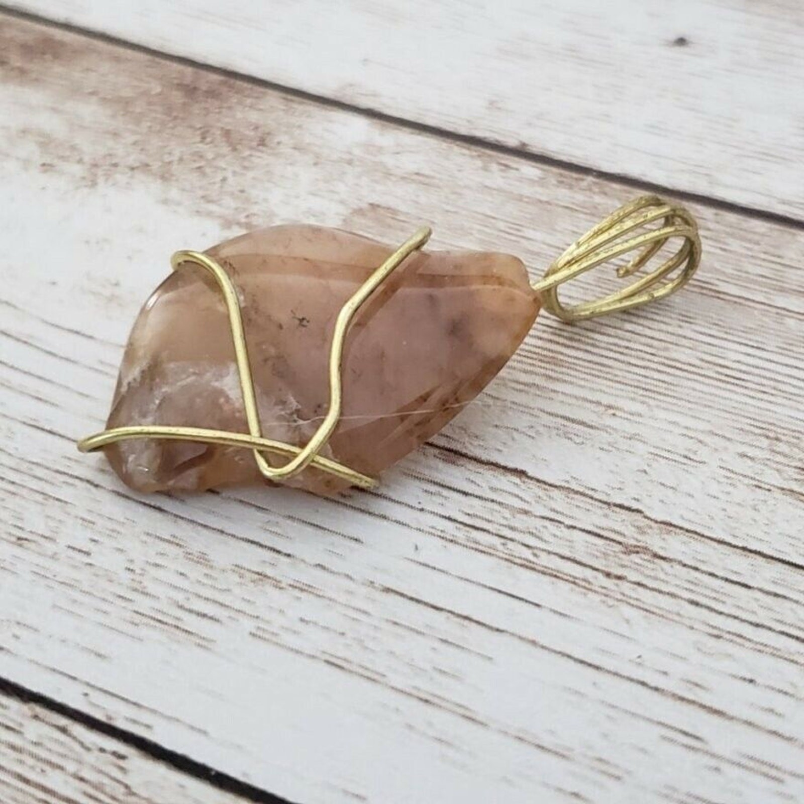 Vintage Pendant Orangey Polished Rock with Gold Tone – No Chain Included