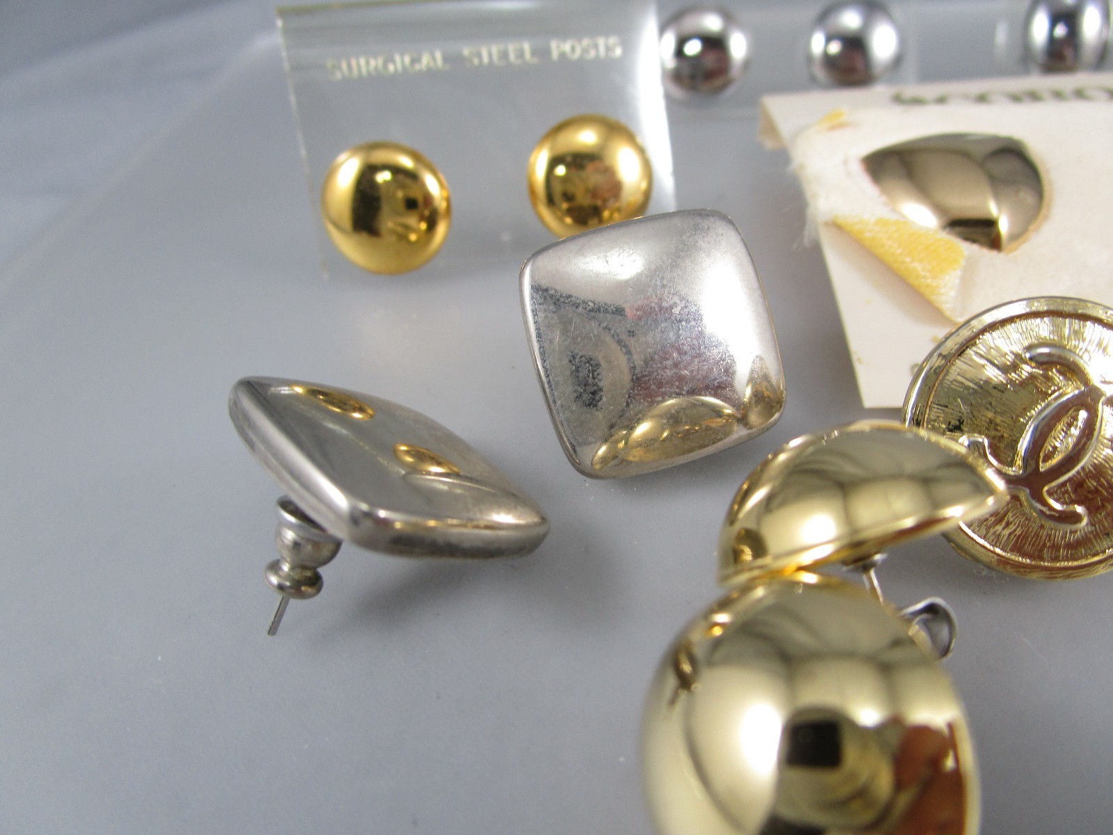 Vtg Mod Retro Silver &Gold Tone Multi Styles LOT 10 Post Pierced Earrings 173N