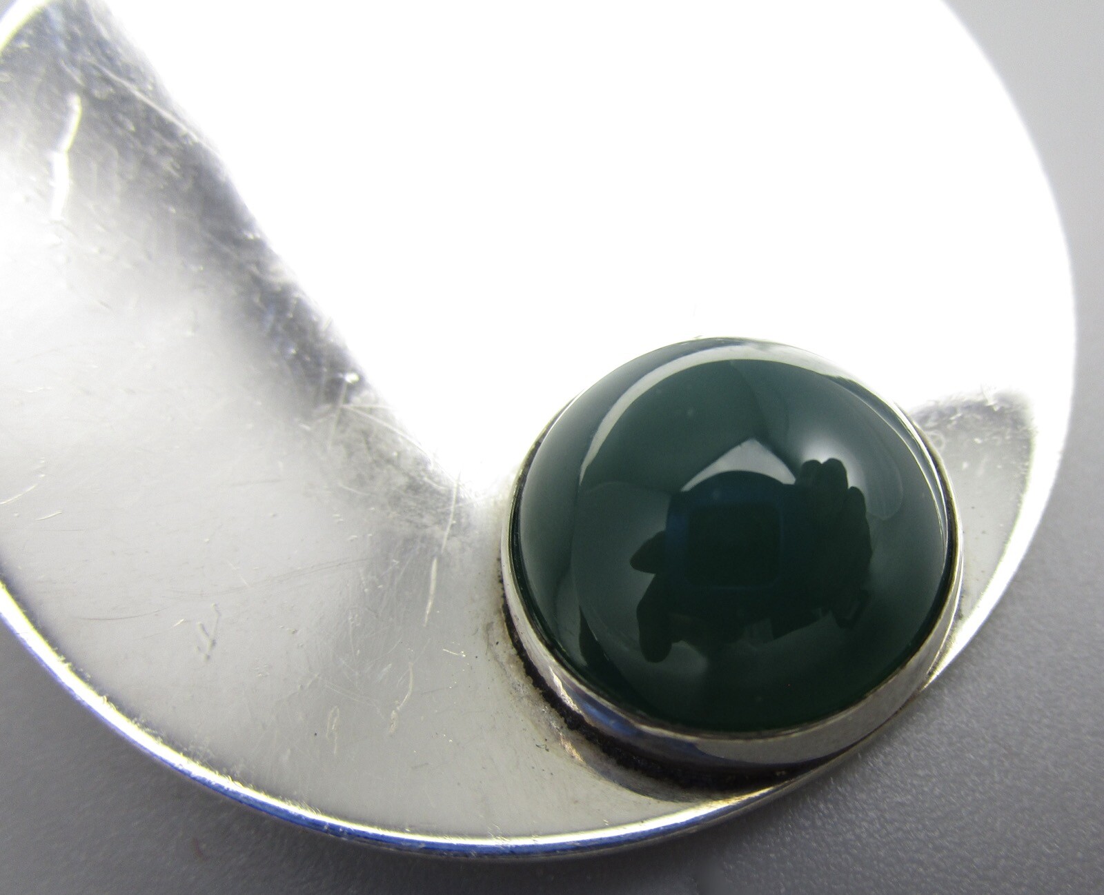 NIELS ERIK FROM DENMARK MODERNIST MCM STERLING CHRYSOPRASE BROOCH PIN