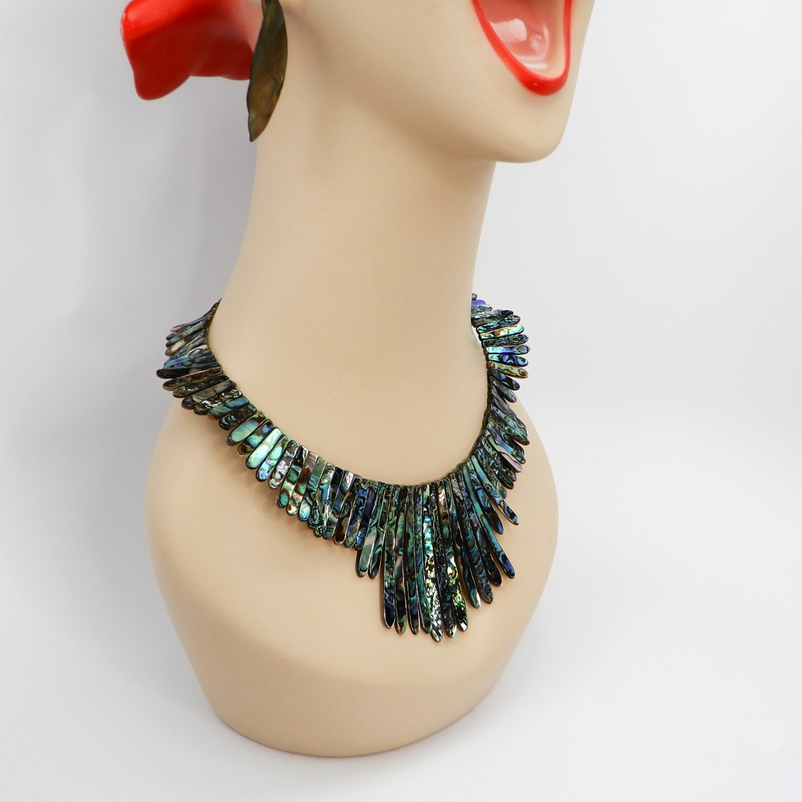 SAJEN Abalone Mother-of-Pearl MOP Necklace Reversible Choker Graduated Spike Bib