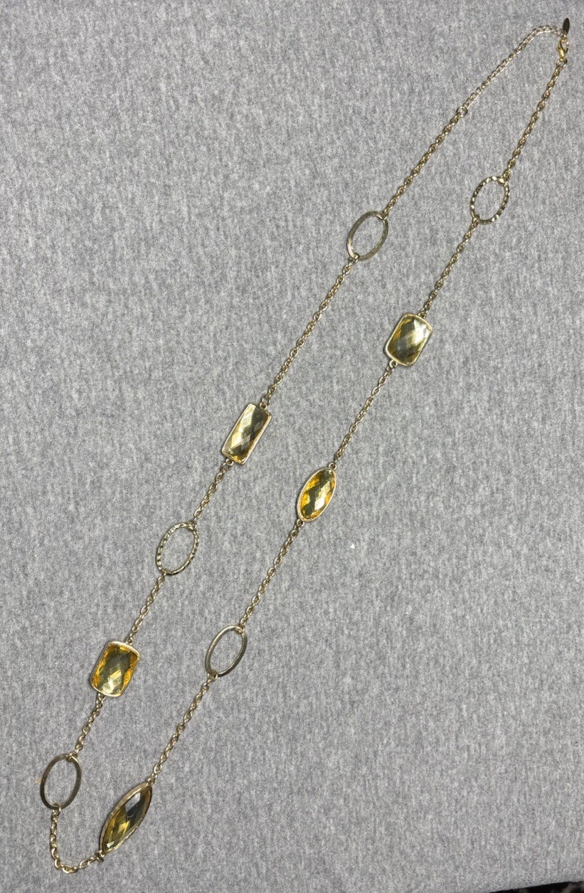 Vintage Necklace Faceted Acrylic VCLM Brown Yellow Green Stone 38” Metal