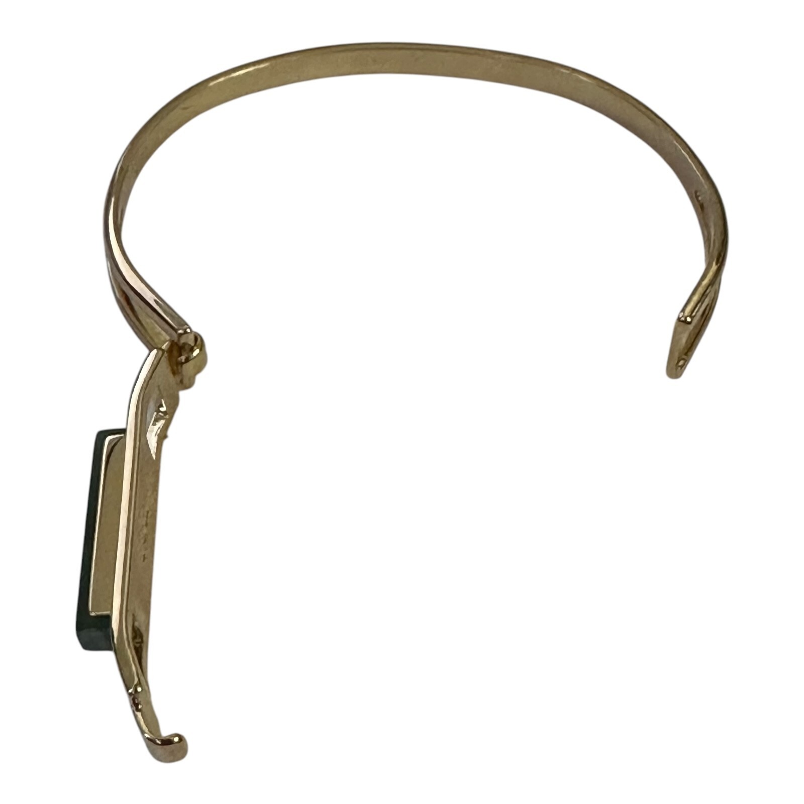 Vintage 1978 Avon Treasured Genuine Jade Bar Hinged Bangle Bracelet 6¼” Goldtone
