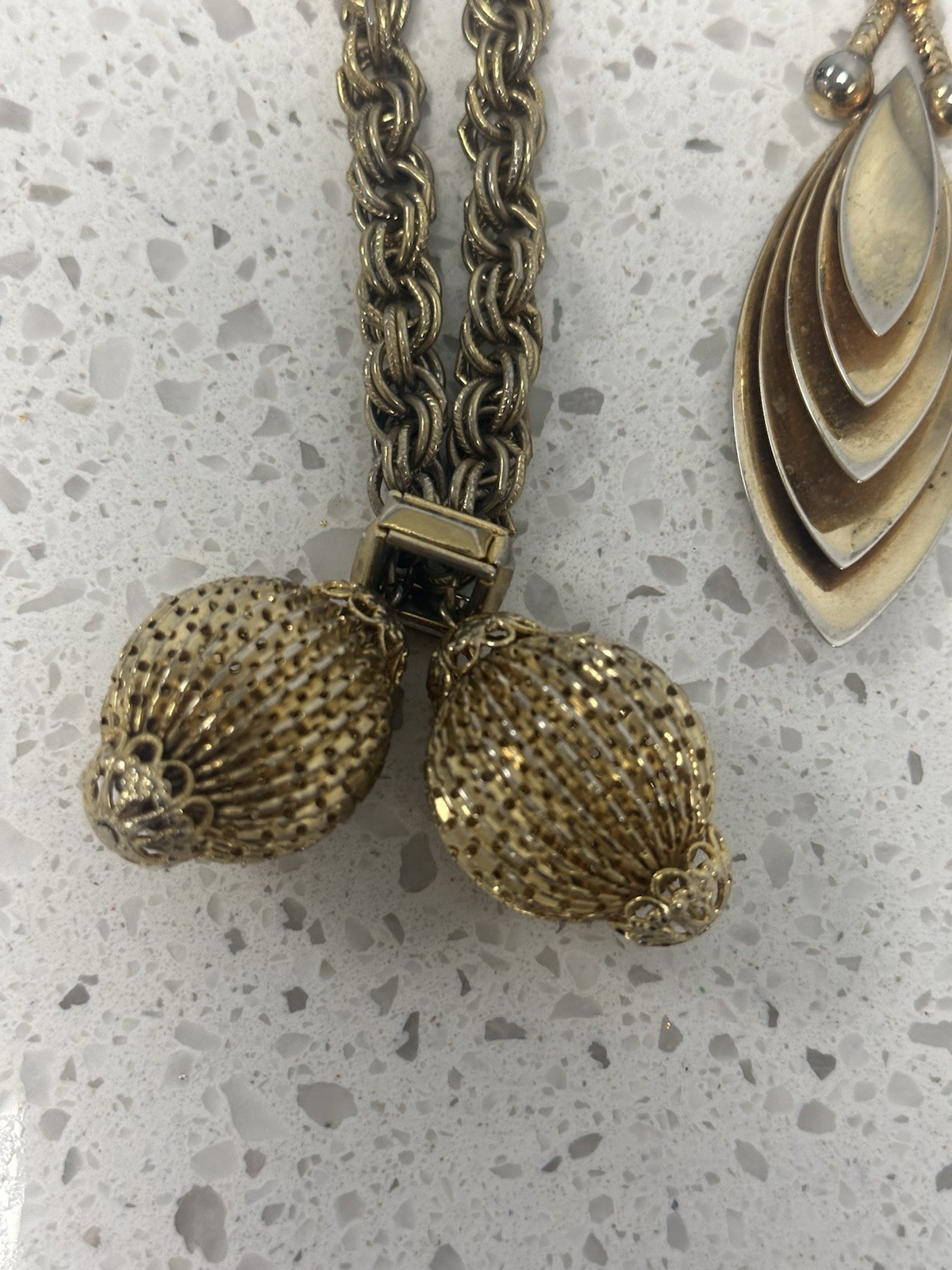 Vintage Gold Tone Mecklace Lot Of 2 Mesh Rope Chain Long Short