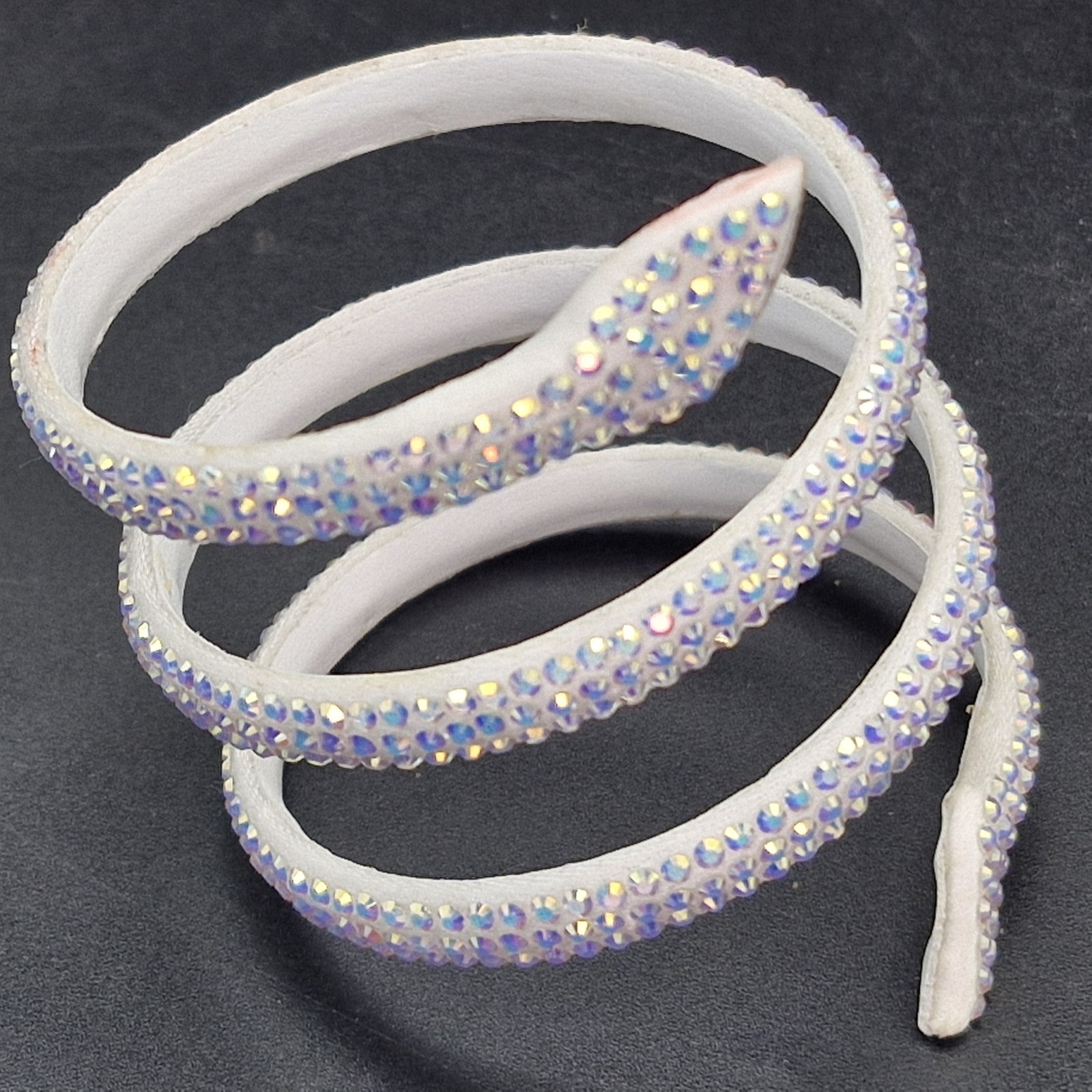Rene Caovilla Italy White Cleo Snake Wrap Bracelet Leather Rhinestones