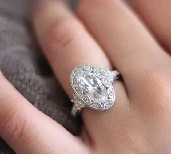 2Ct Art Deco Style Lab Created Diamond Engagement Wedding 14K White Gold FN Ring