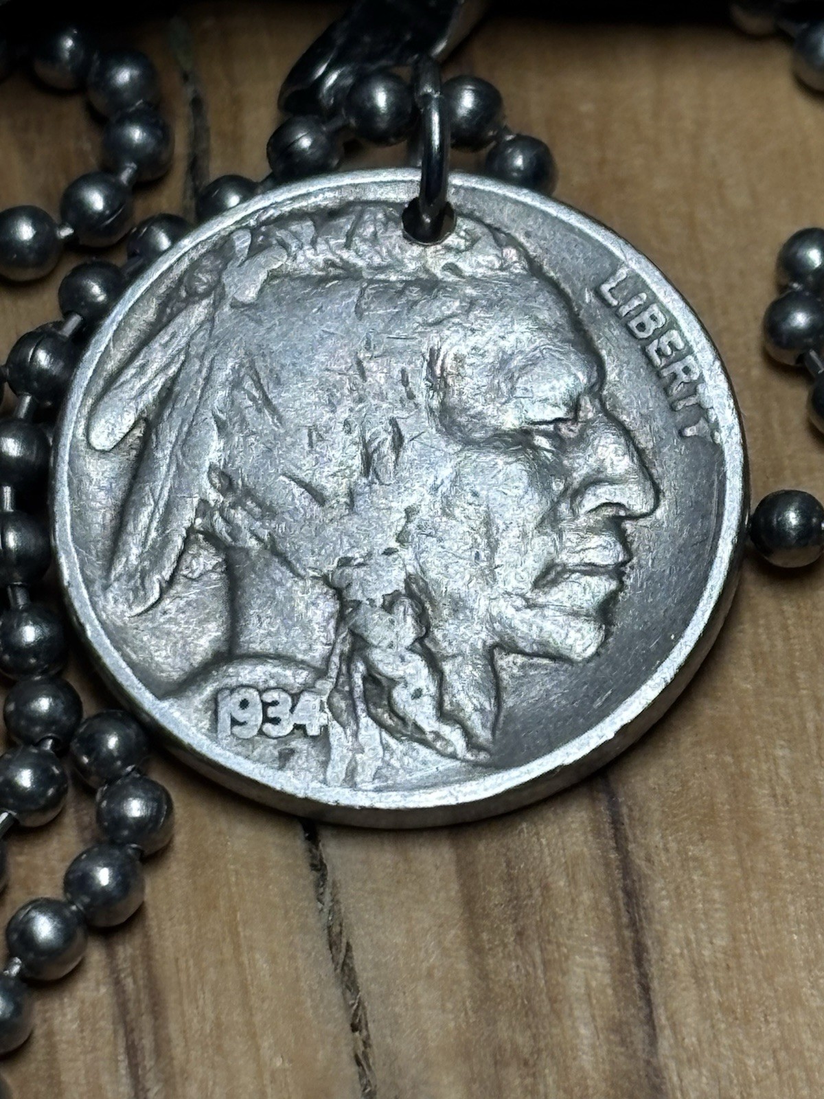 1934 Buffalo Nickel Necklace Chief Coin Pendant Great Gift 🎁 Wear History!