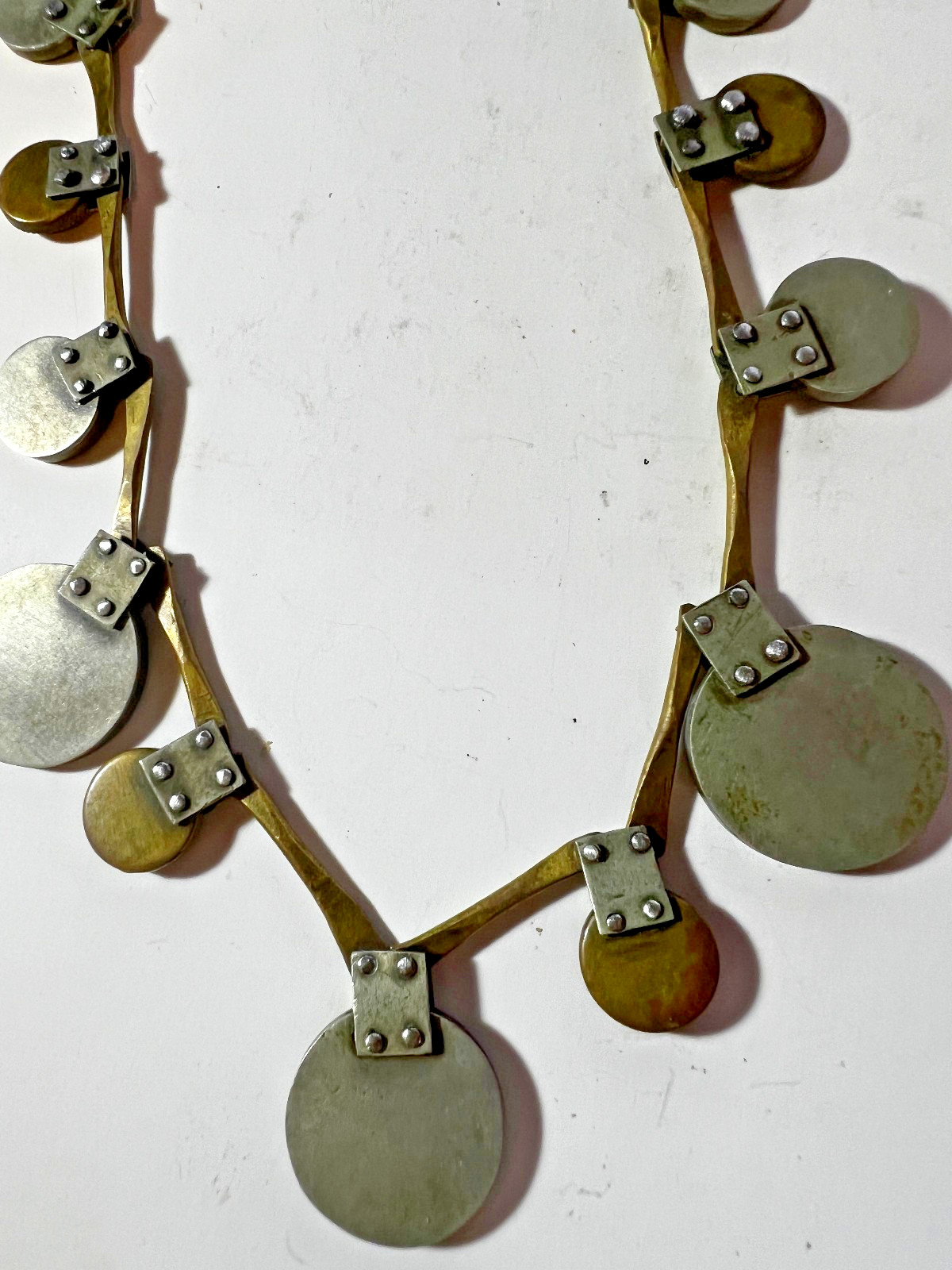 VINTAGE JHS MEXICO ARTS CRAFTS STERLING MIXED METAL IMPORTANT NECKLACE FREE SHIP