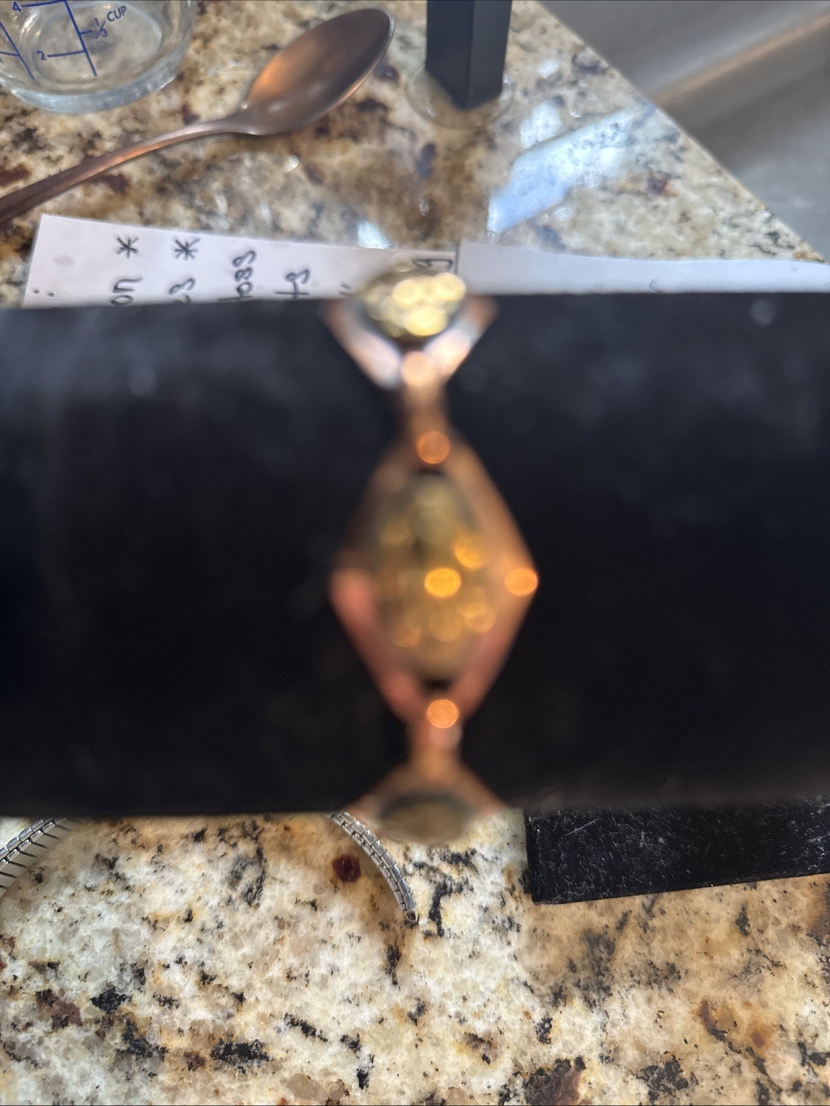 Vintage Copper Diamond Link Bracelet Textured Gold Tone Oval Accents Boho Retro